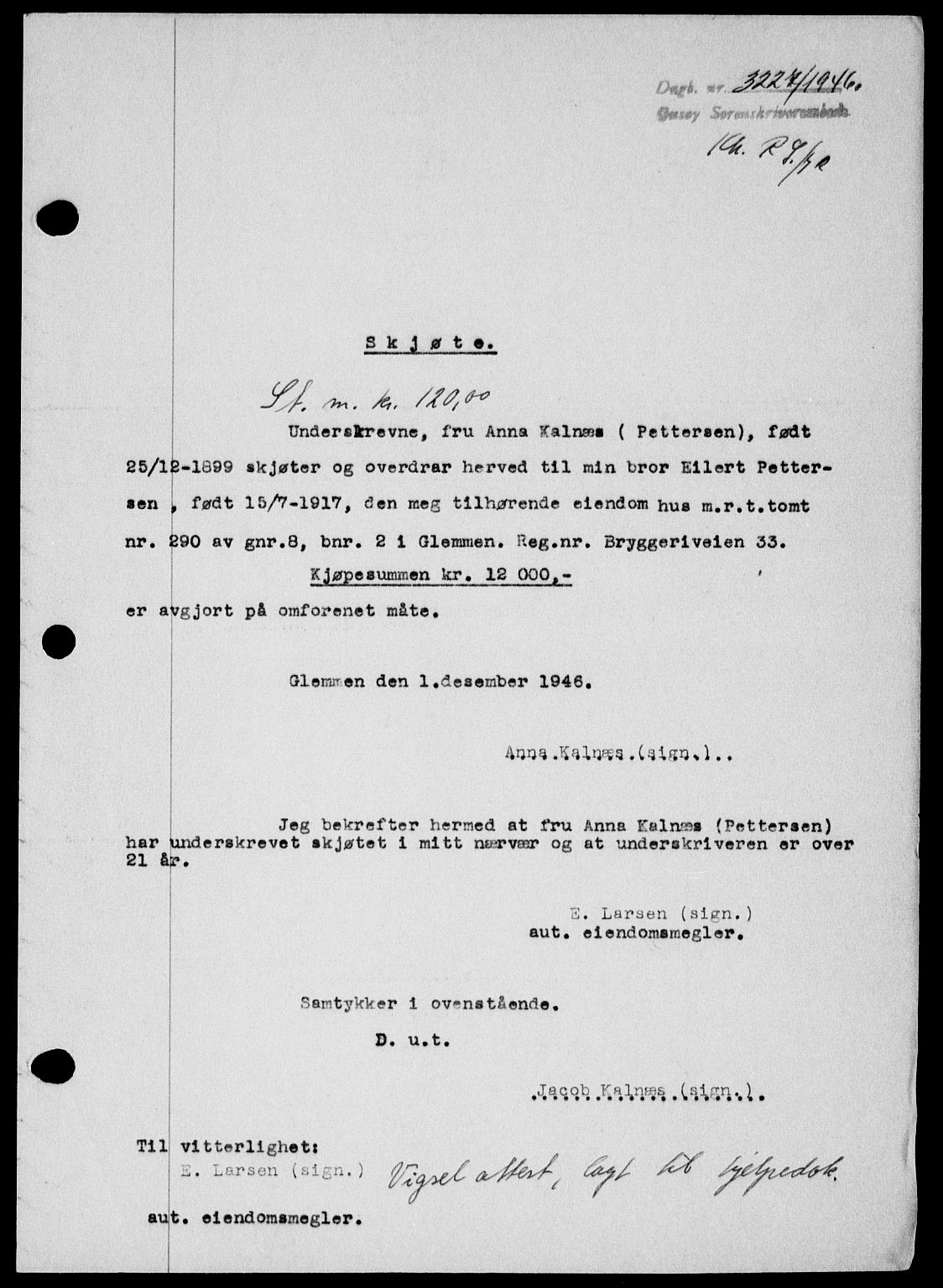 Onsøy sorenskriveri, SAO/A-10474/G/Ga/Gab/L0018: Mortgage book no. II A-18, 1946-1947, Diary no: : 3227/1946