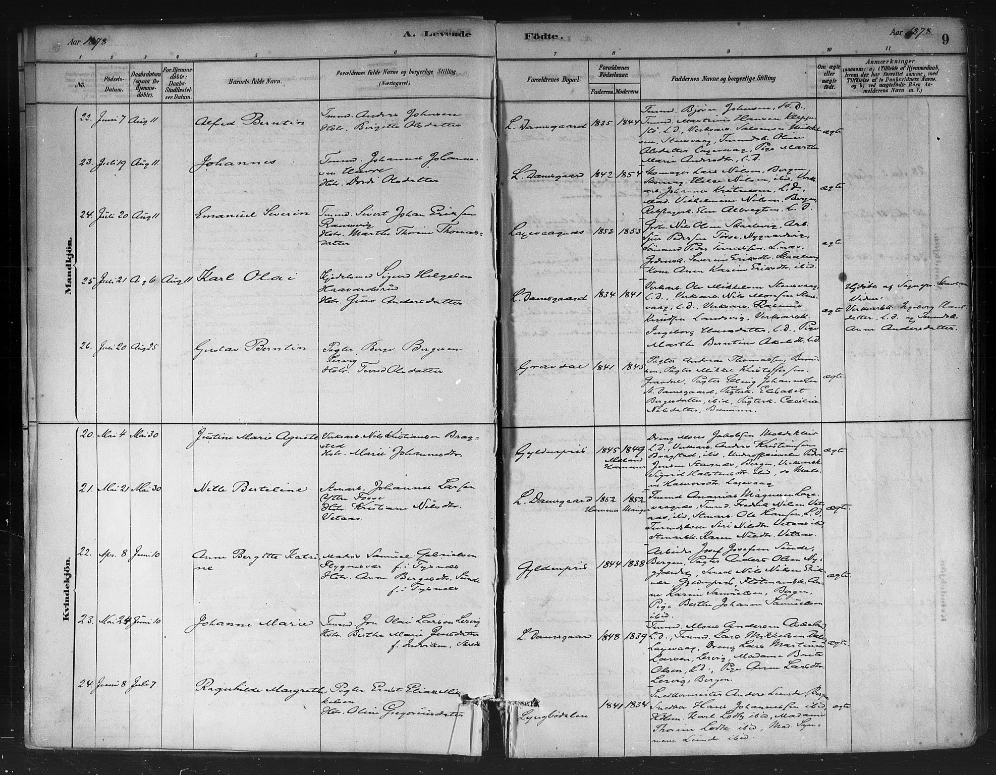 Askøy Sokneprestembete, AV/SAB-A-74101/H/Ha/Haa/Haae/L0002: Parish register (official) no. E 2, 1878-1891, p. 9