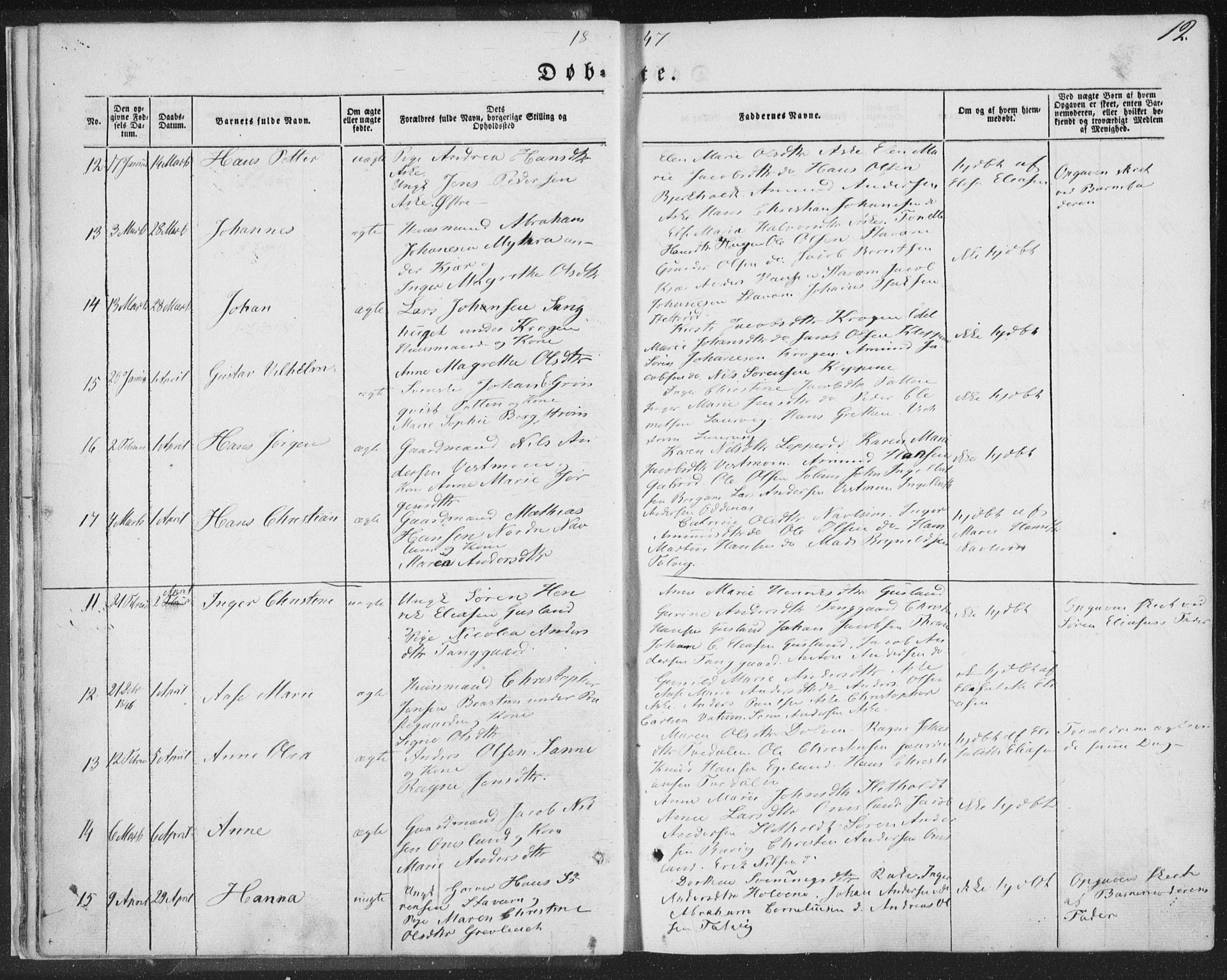 Brunlanes kirkebøker, AV/SAKO-A-342/F/Fa/L0004: Parish register (official) no. I 4, 1846-1862, p. 12