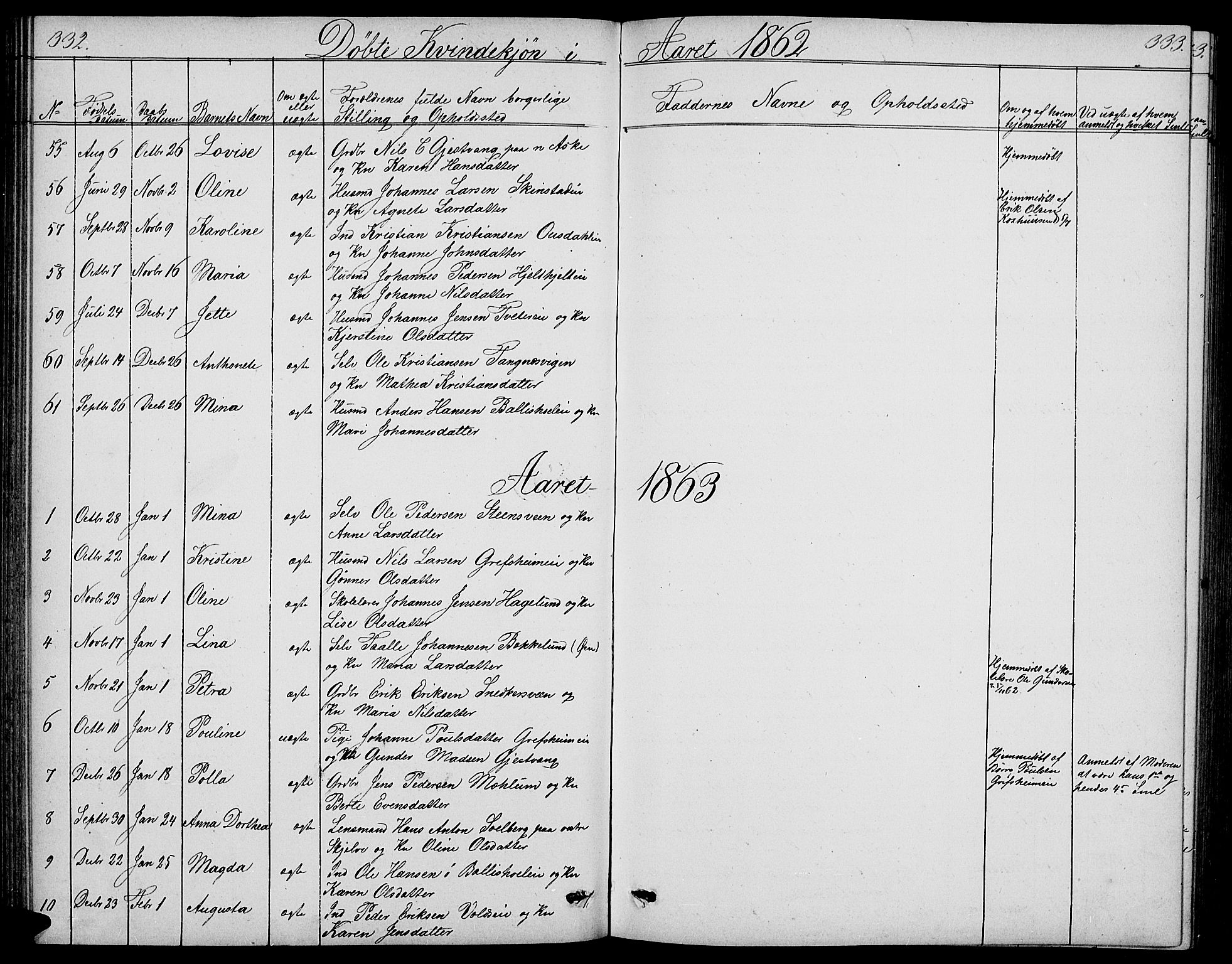 Nes prestekontor, Hedmark, SAH/PREST-020/L/La/L0005: Parish register (copy) no. 5, 1852-1889, p. 332-333