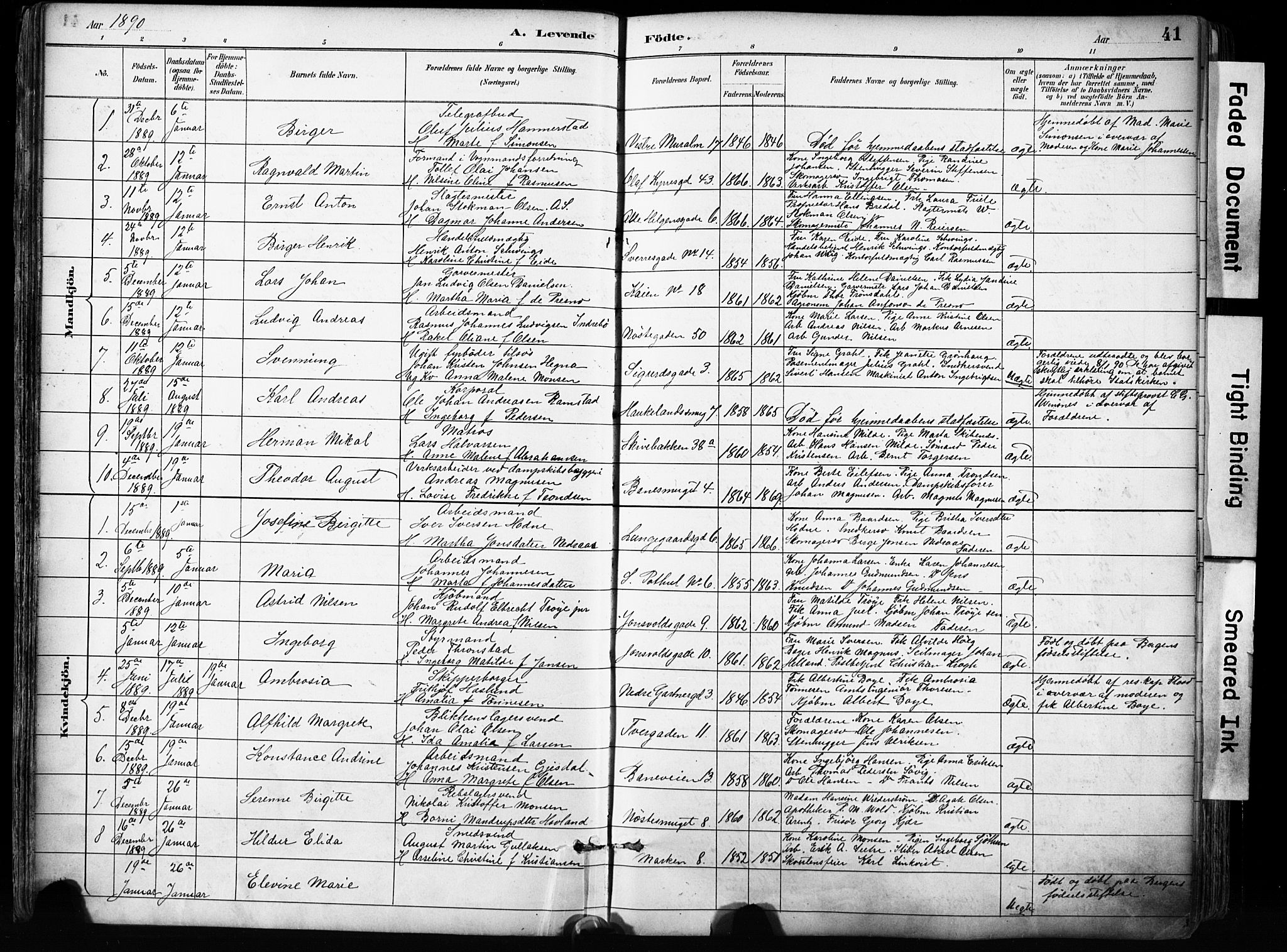 Domkirken sokneprestembete, SAB/A-74801/H/Haa/L0024: Parish register (official) no. B 7, 1888-1903, p. 41