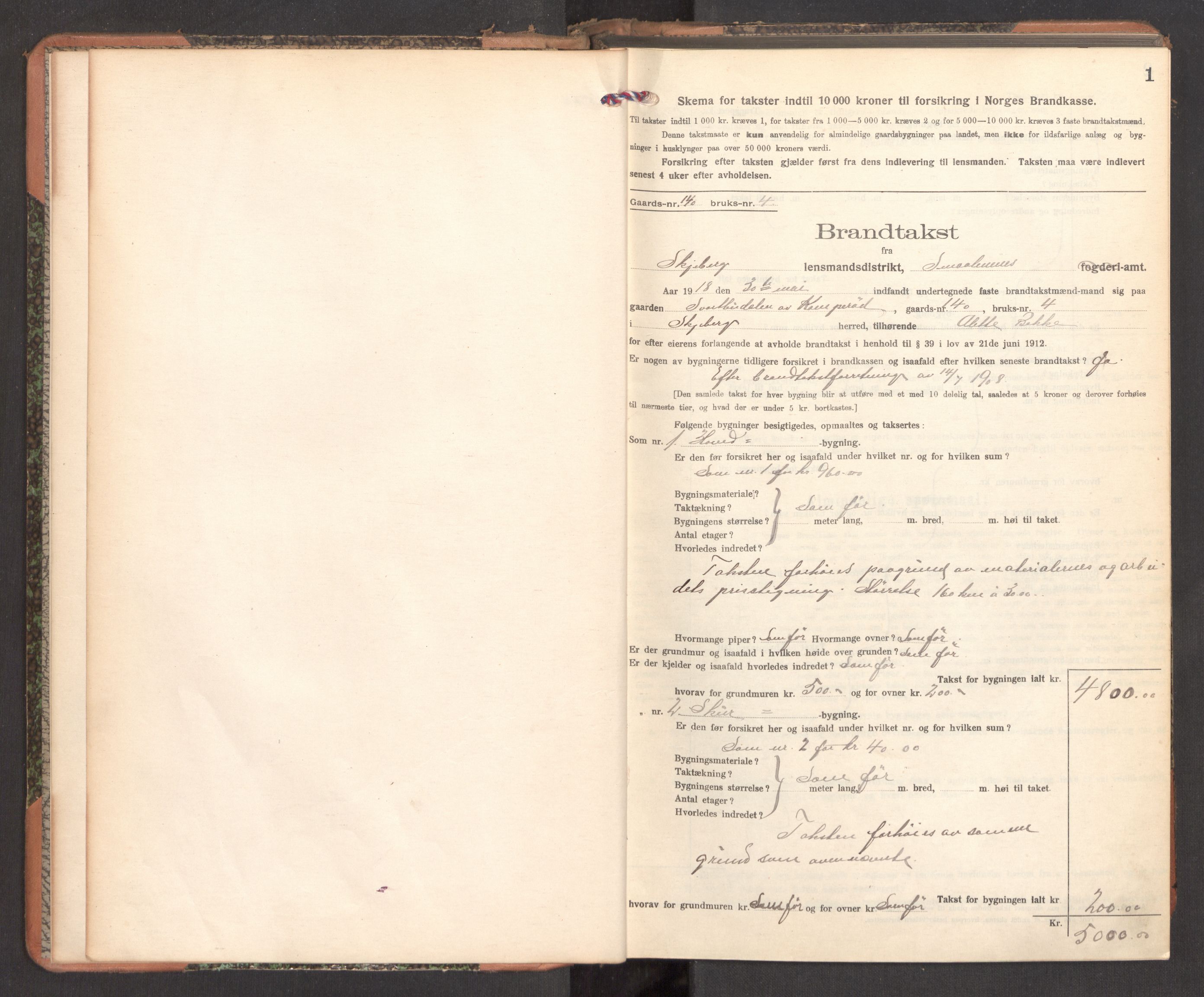 Norges brannkasse, branntakster Skjeberg, AV/SAO-A-11372/F/Fb/L0007: Branntakstprotokoll, 1918-1922