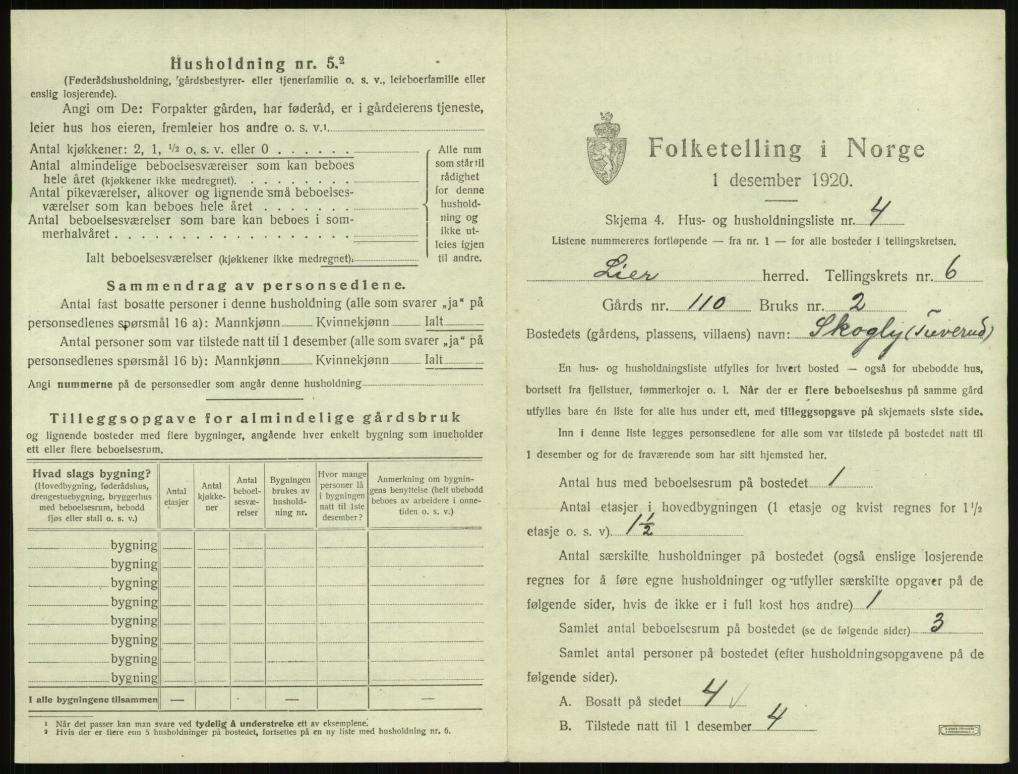 SAKO, 1920 census for Lier, 1920, p. 846