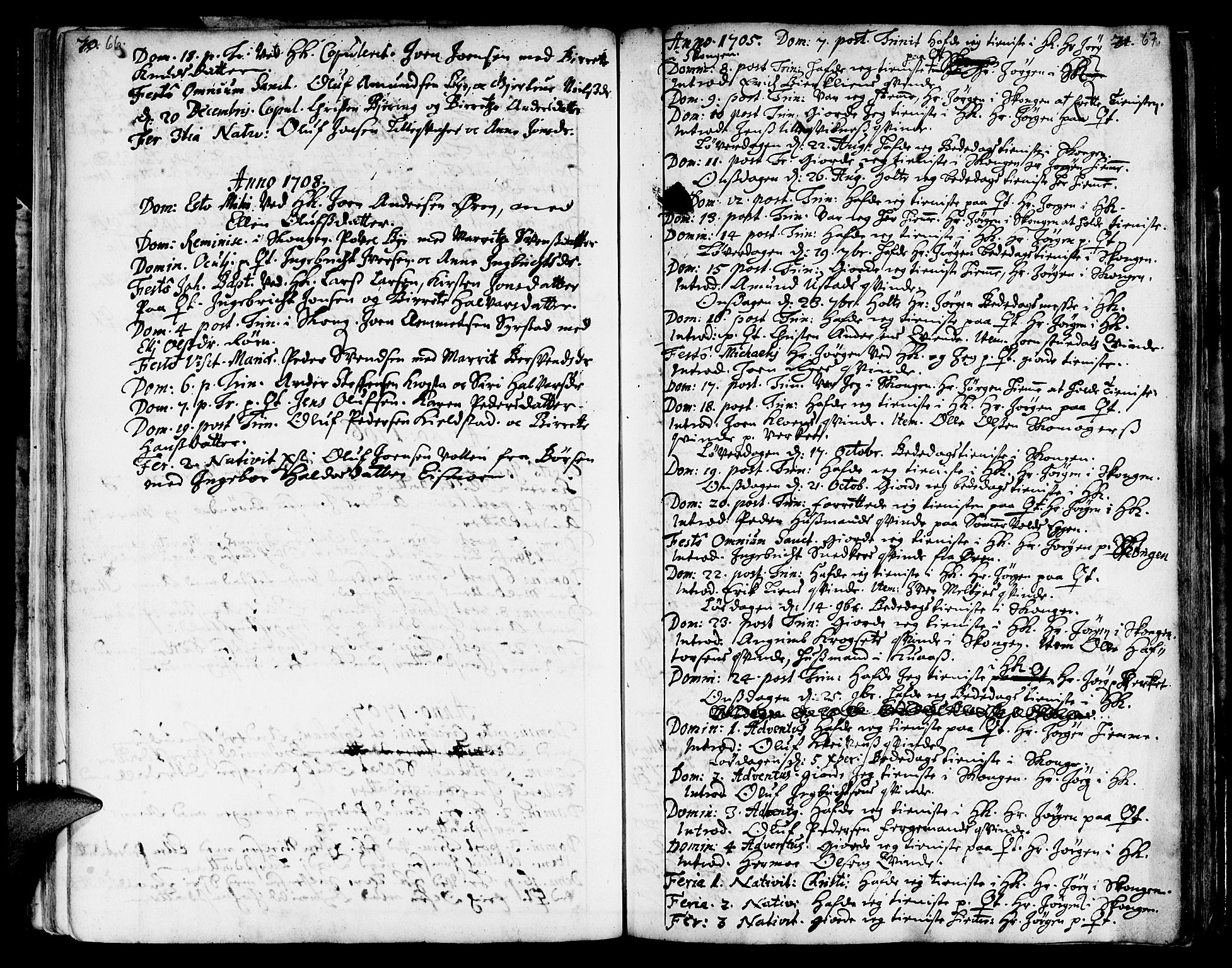 Ministerialprotokoller, klokkerbøker og fødselsregistre - Sør-Trøndelag, SAT/A-1456/668/L0801: Parish register (official) no. 668A01, 1695-1716, p. 66-67