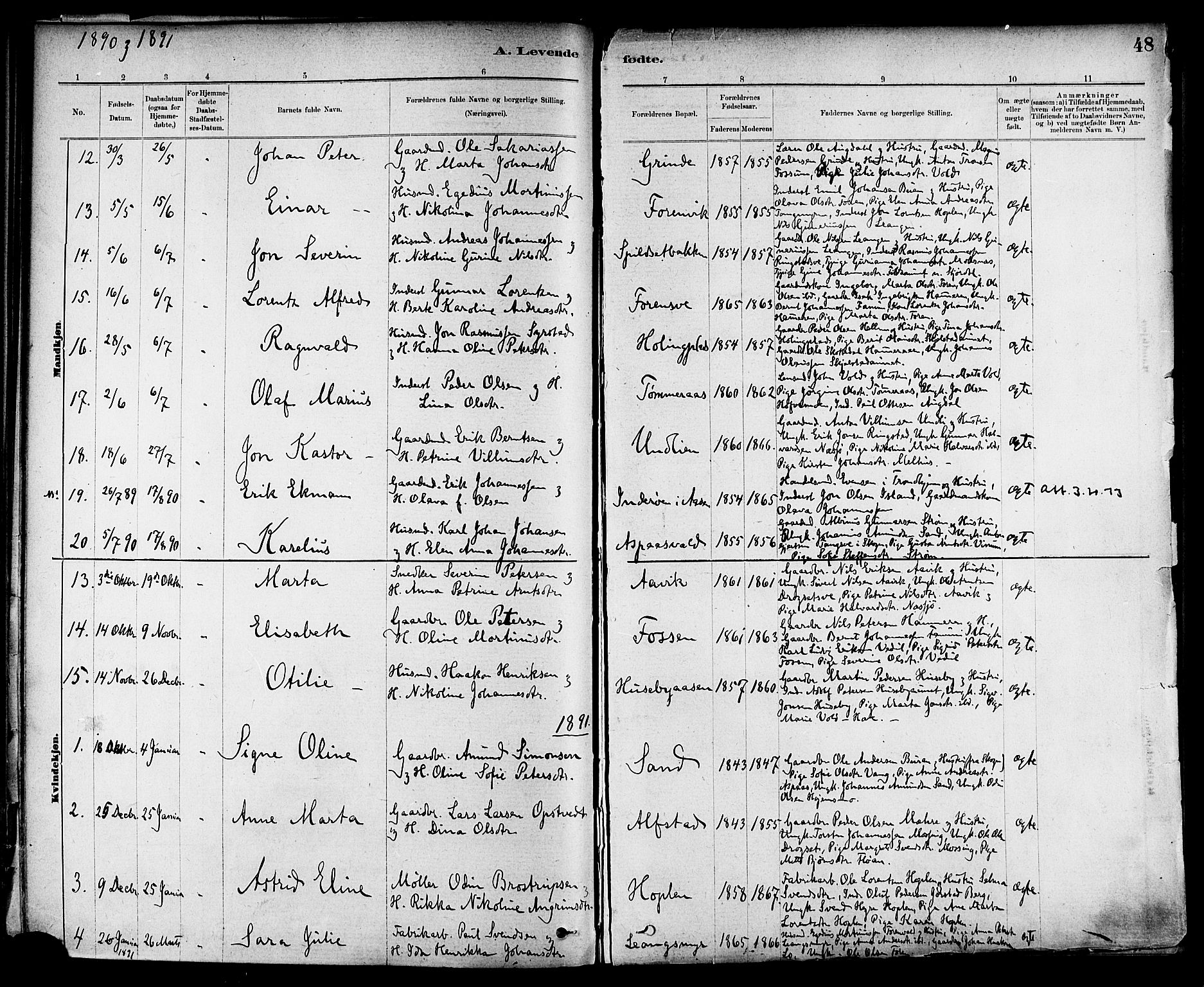 Ministerialprotokoller, klokkerbøker og fødselsregistre - Nord-Trøndelag, SAT/A-1458/714/L0130: Parish register (official) no. 714A01, 1878-1895, p. 48