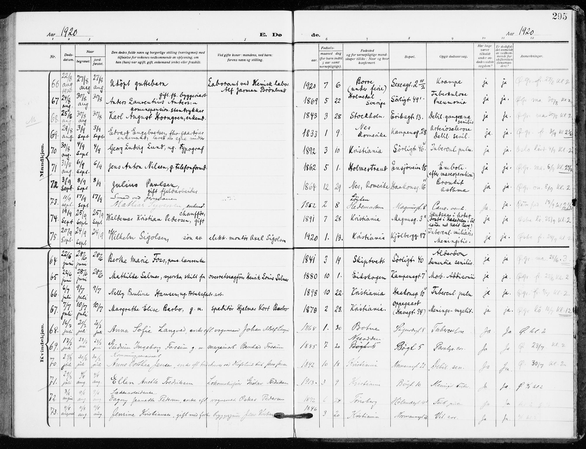 Kampen prestekontor Kirkebøker, SAO/A-10853/F/Fa/L0013: Parish register (official) no. I 13, 1917-1922, p. 295