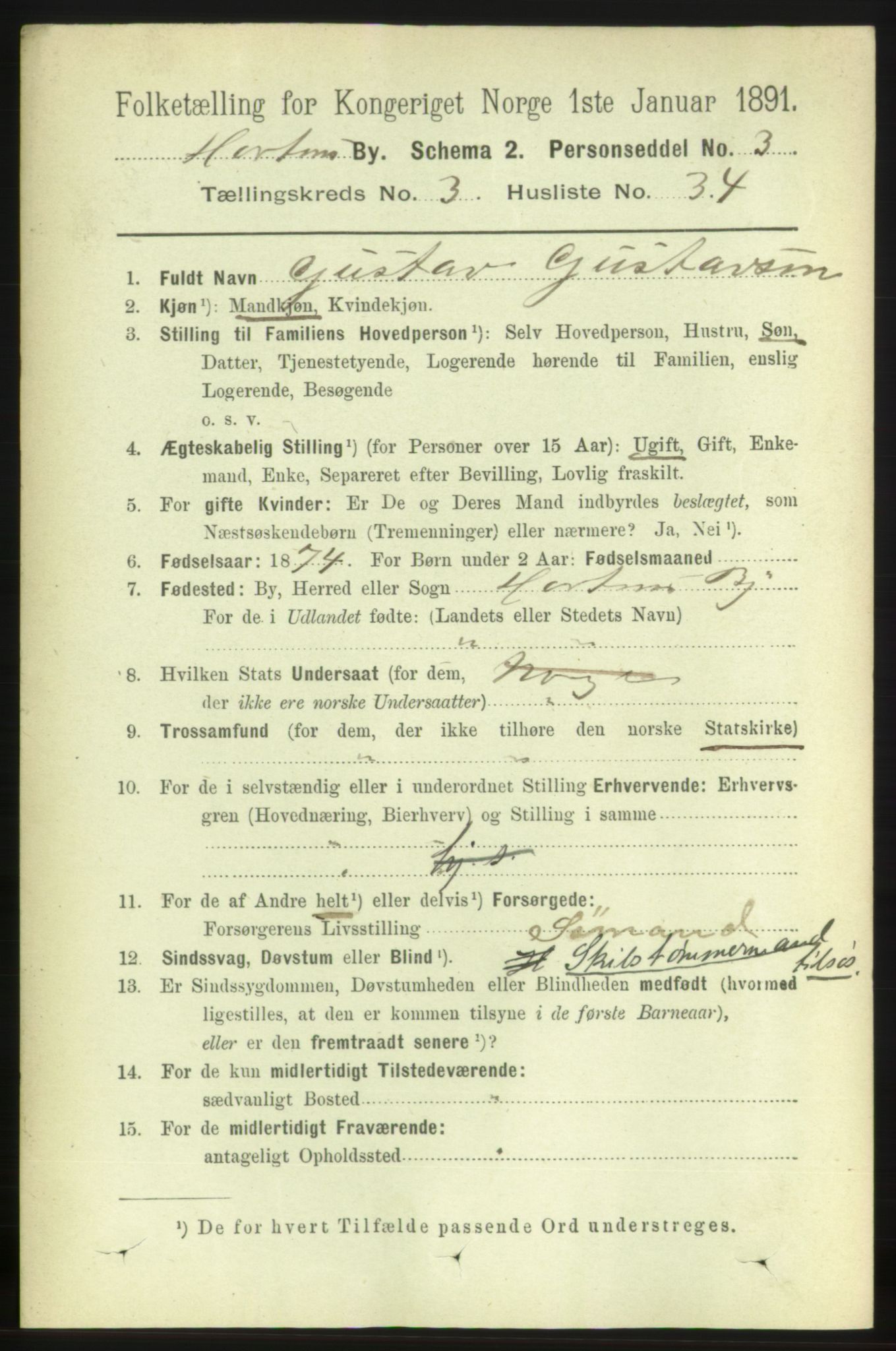 RA, 1891 census for 0703 Horten, 1891, p. 3010