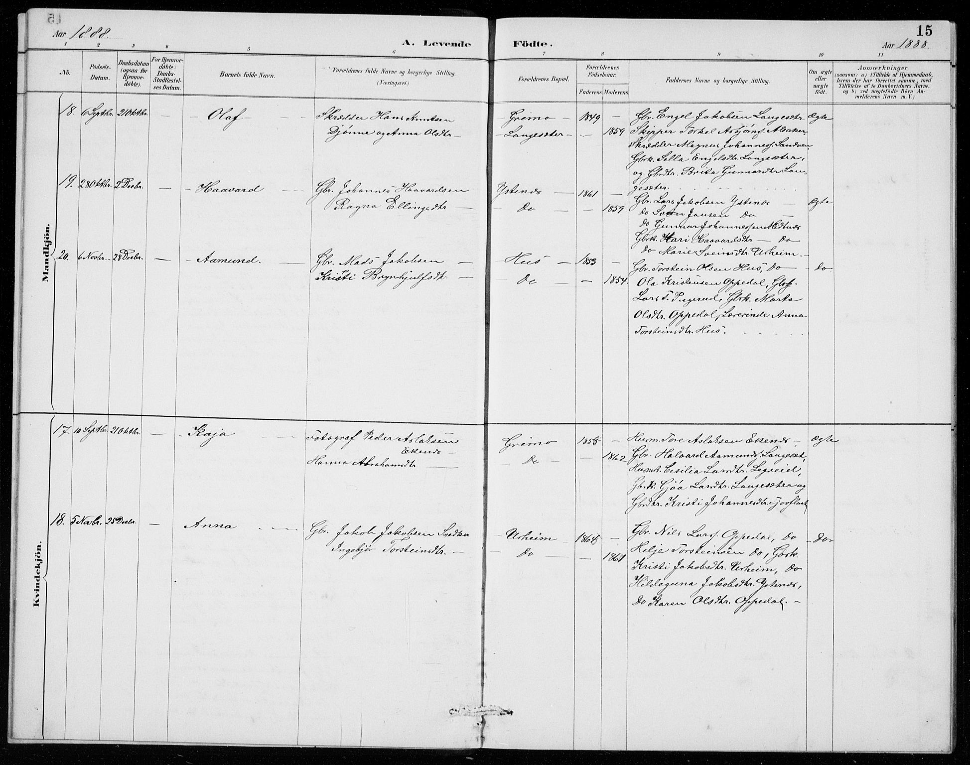 Ullensvang sokneprestembete, AV/SAB-A-78701/H/Hab: Parish register (copy) no. E  7, 1887-1929, p. 15