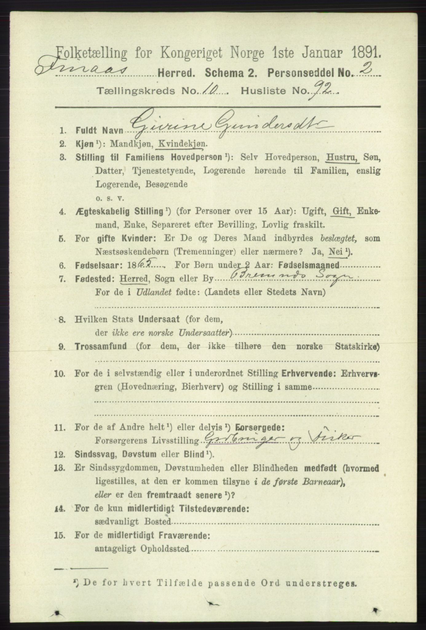 RA, 1891 census for 1218 Finnås, 1891, p. 5090