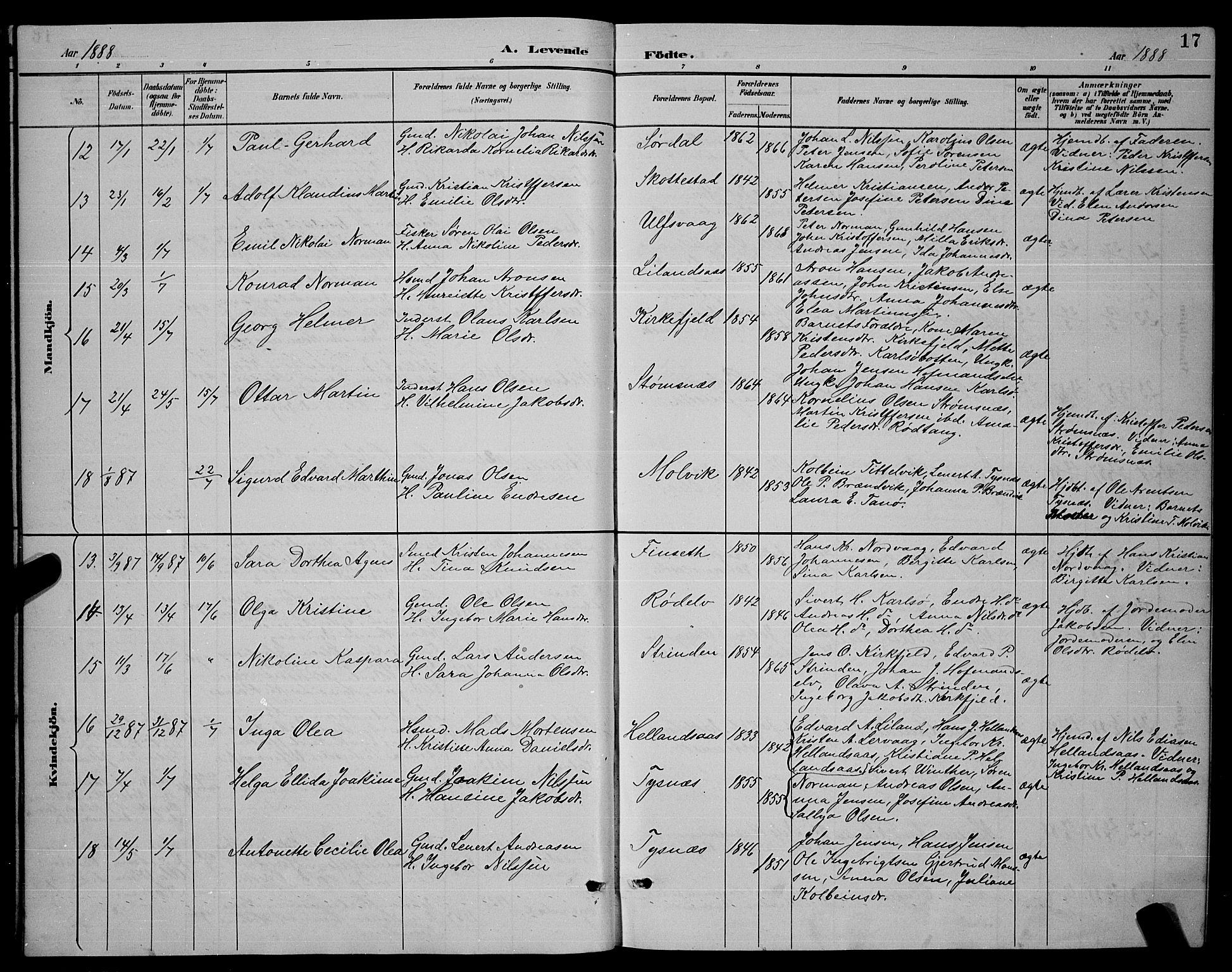 Ministerialprotokoller, klokkerbøker og fødselsregistre - Nordland, SAT/A-1459/859/L0859: Parish register (copy) no. 859C05, 1887-1898, p. 17