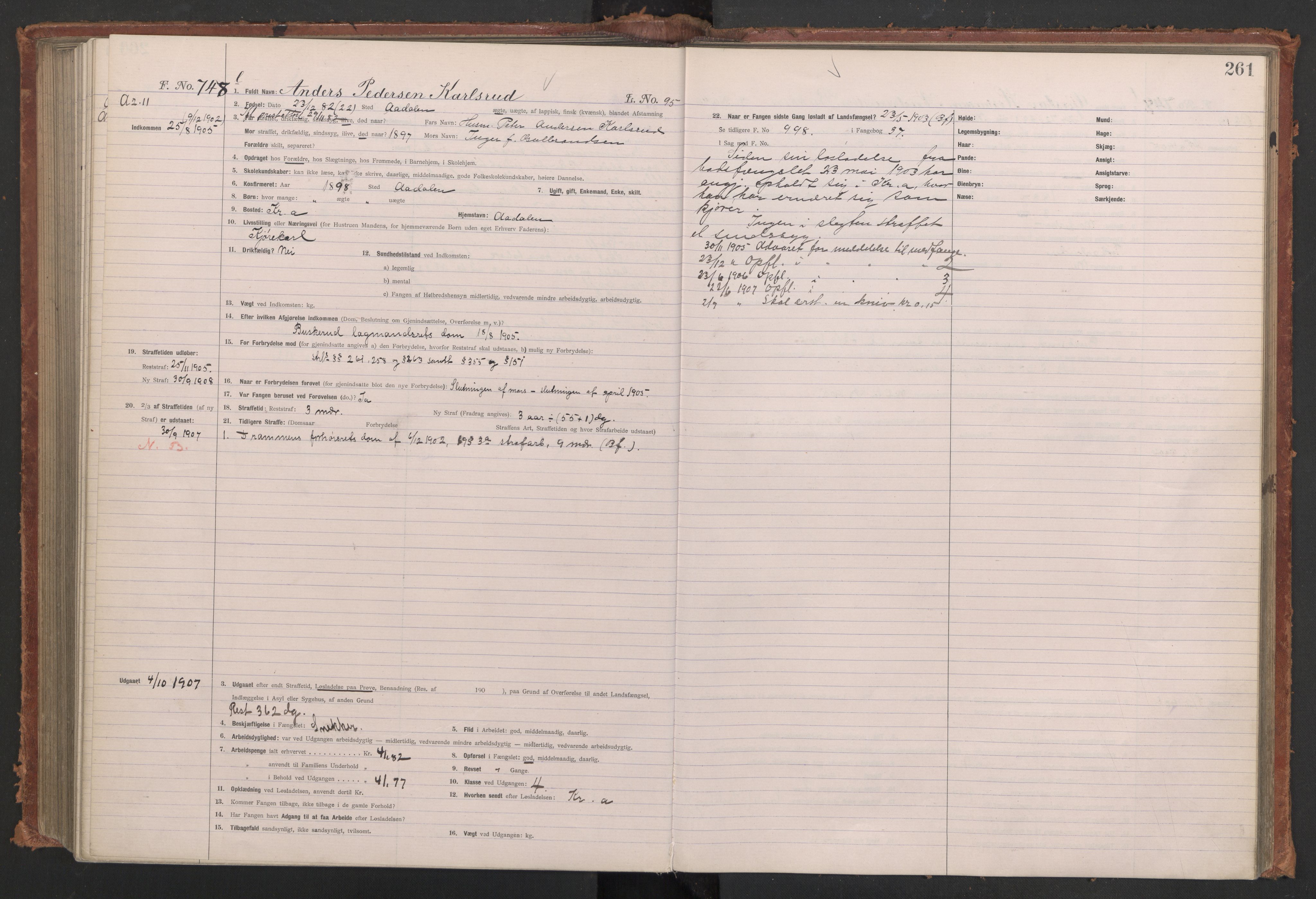 Botsfengslet, AV/RA-S-1539/D/Db/Dbb/L0039: 488l - 820l, 1904-1905, p. 261