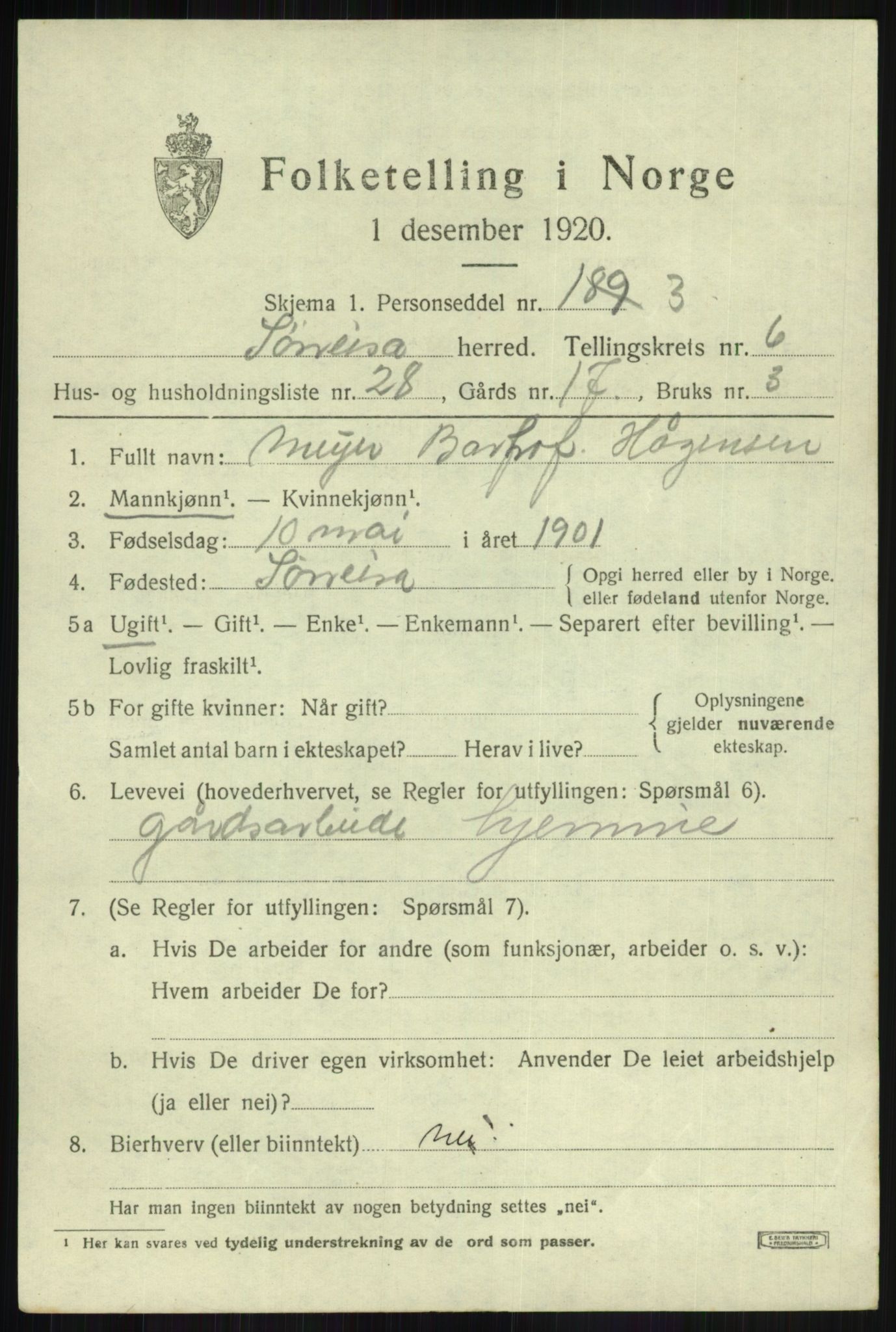 SATØ, 1920 census for Sørreisa, 1920, p. 3347