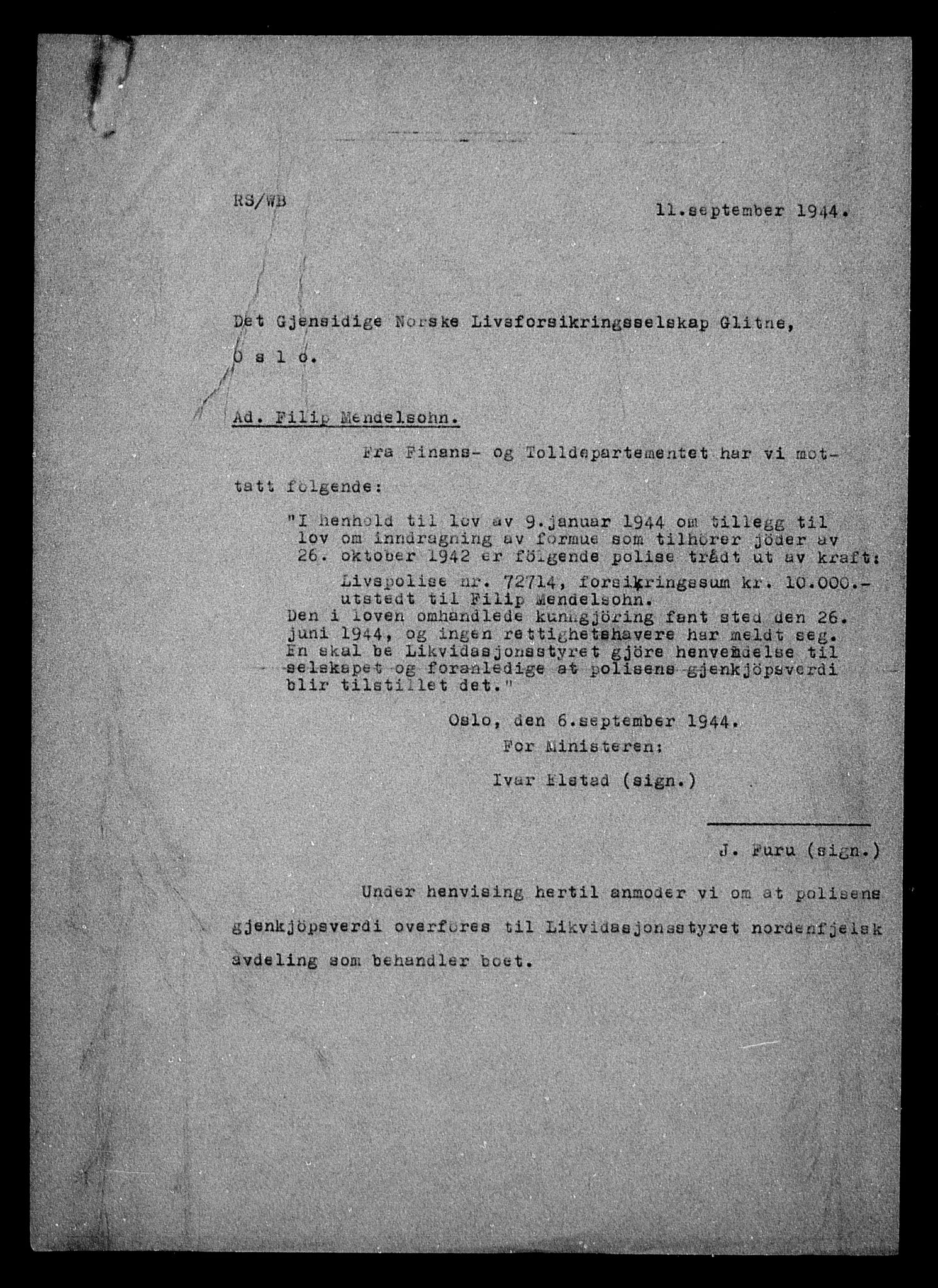 Justisdepartementet, Tilbakeføringskontoret for inndratte formuer, AV/RA-S-1564/H/Hc/Hca/L0905: --, 1945-1947, p. 497