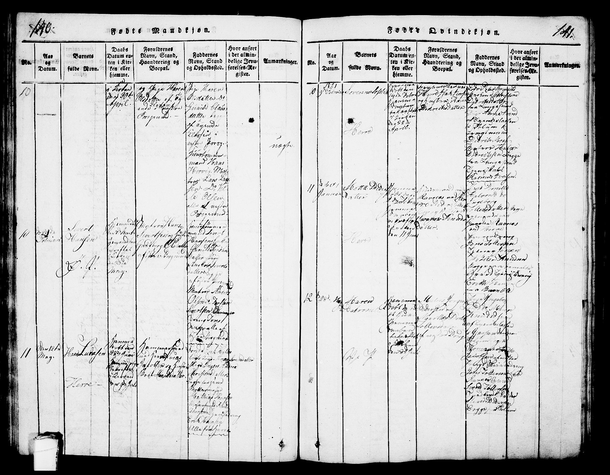 Porsgrunn kirkebøker , SAKO/A-104/G/Gb/L0001: Parish register (copy) no. II 1, 1817-1828, p. 140-141