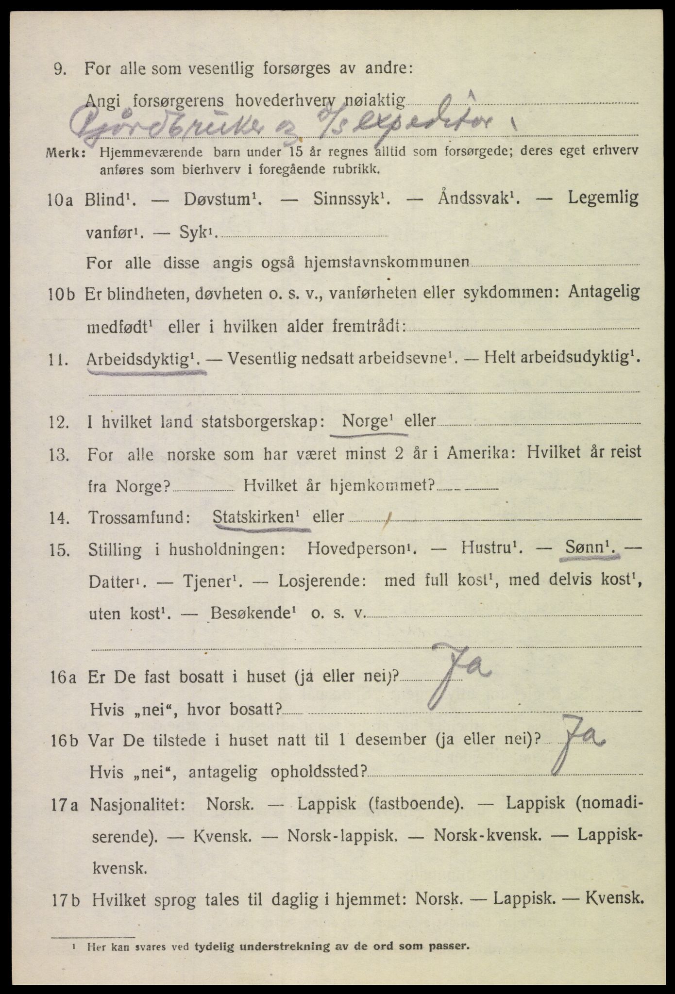 SAT, 1920 census for Gimsøy, 1920, p. 3212