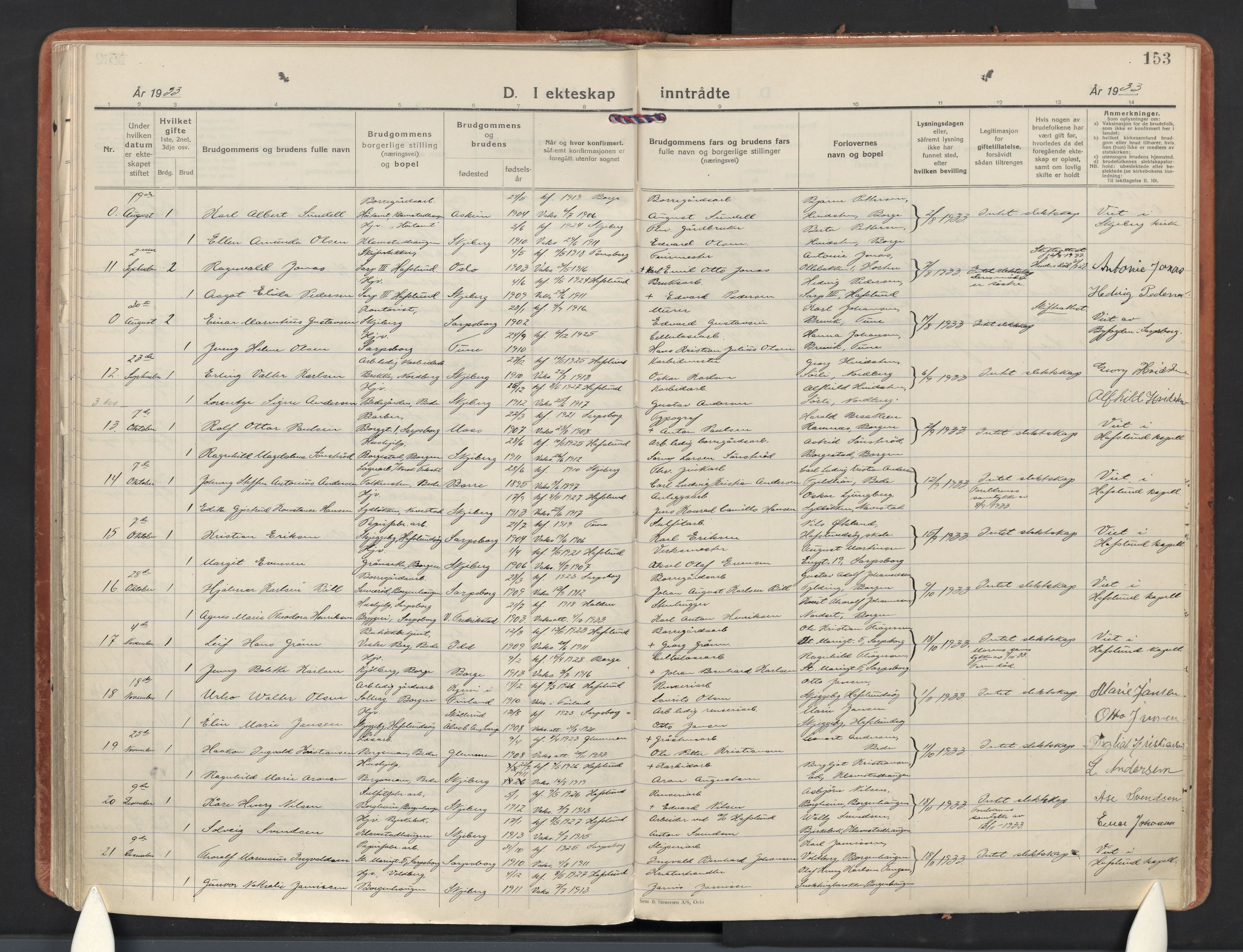 Skjeberg prestekontor Kirkebøker, AV/SAO-A-10923/F/Fd/L0002: Parish register (official) no. IV 2, 1926-1936, p. 153