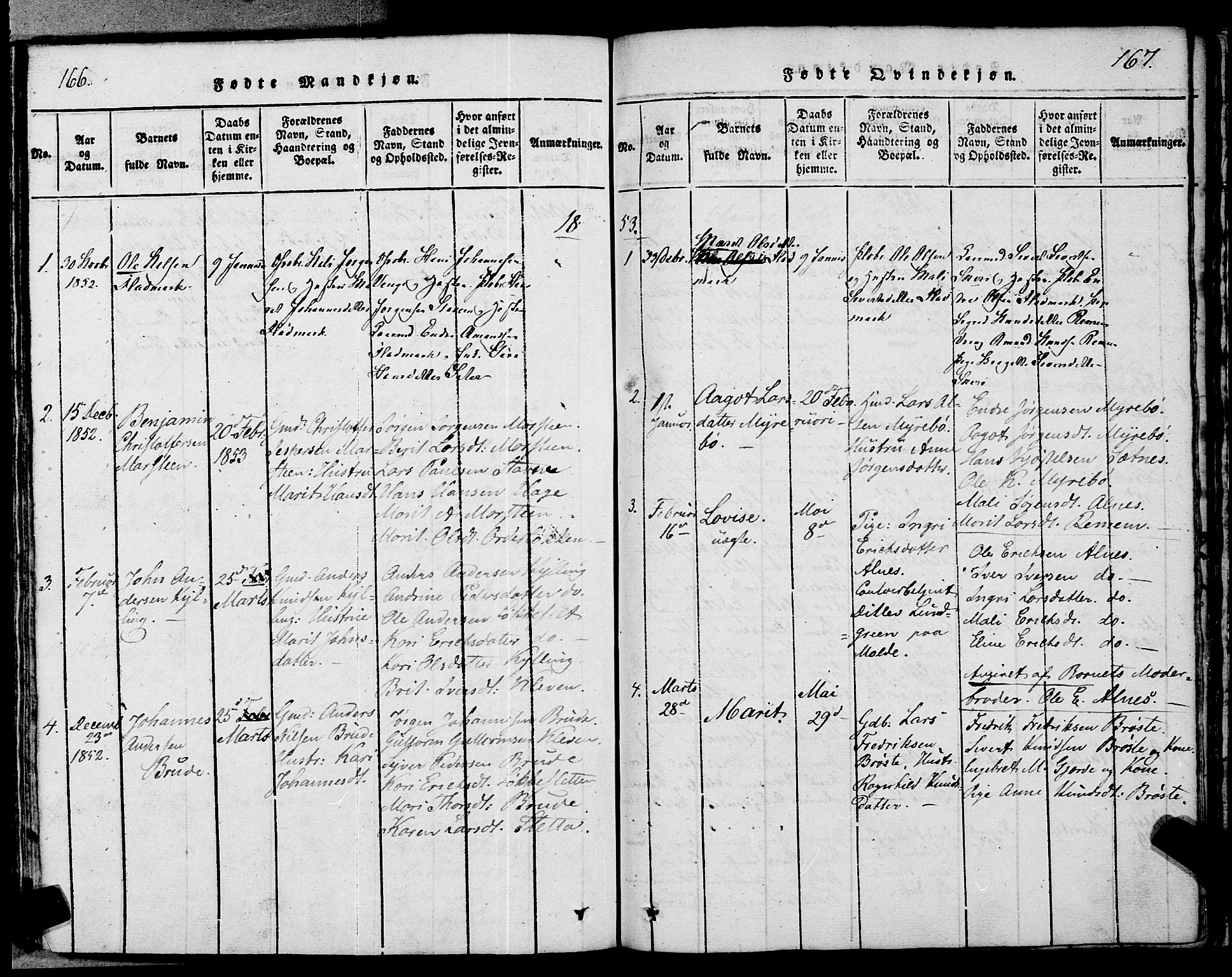 Ministerialprotokoller, klokkerbøker og fødselsregistre - Møre og Romsdal, SAT/A-1454/546/L0593: Parish register (official) no. 546A01, 1818-1853, p. 166-167
