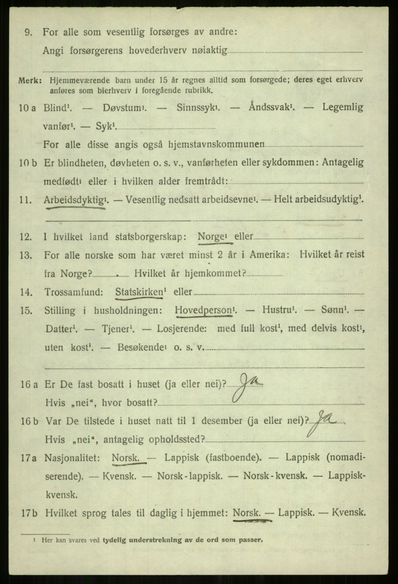 SATØ, 1920 census for Salangen, 1920, p. 3905