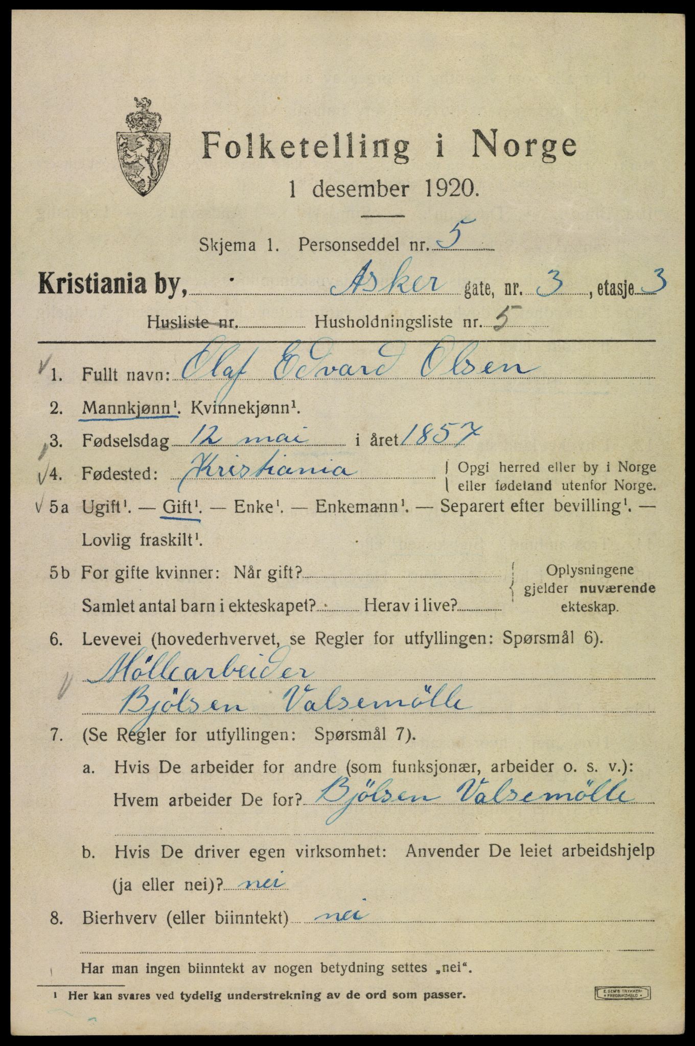 SAO, 1920 census for Kristiania, 1920, p. 146787