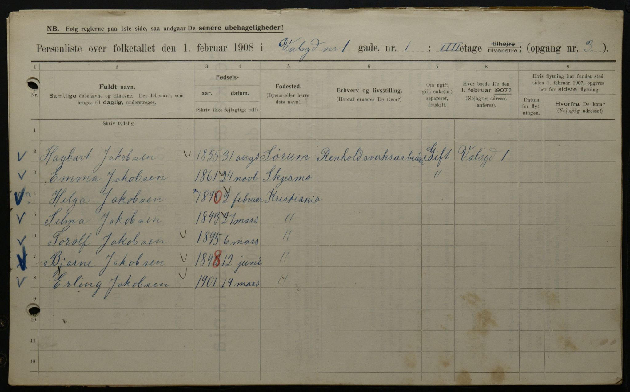 OBA, Municipal Census 1908 for Kristiania, 1908, p. 108996