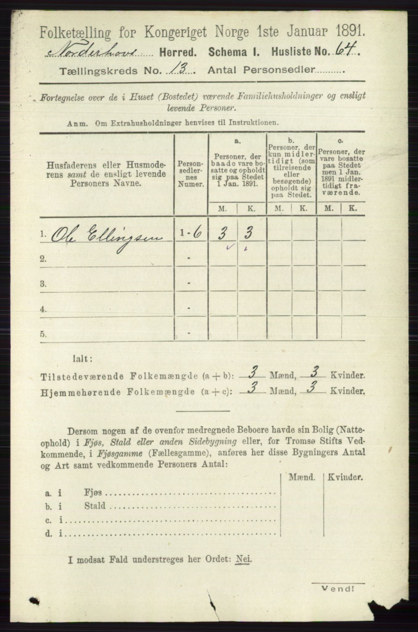 RA, 1891 census for 0613 Norderhov, 1891, p. 8876