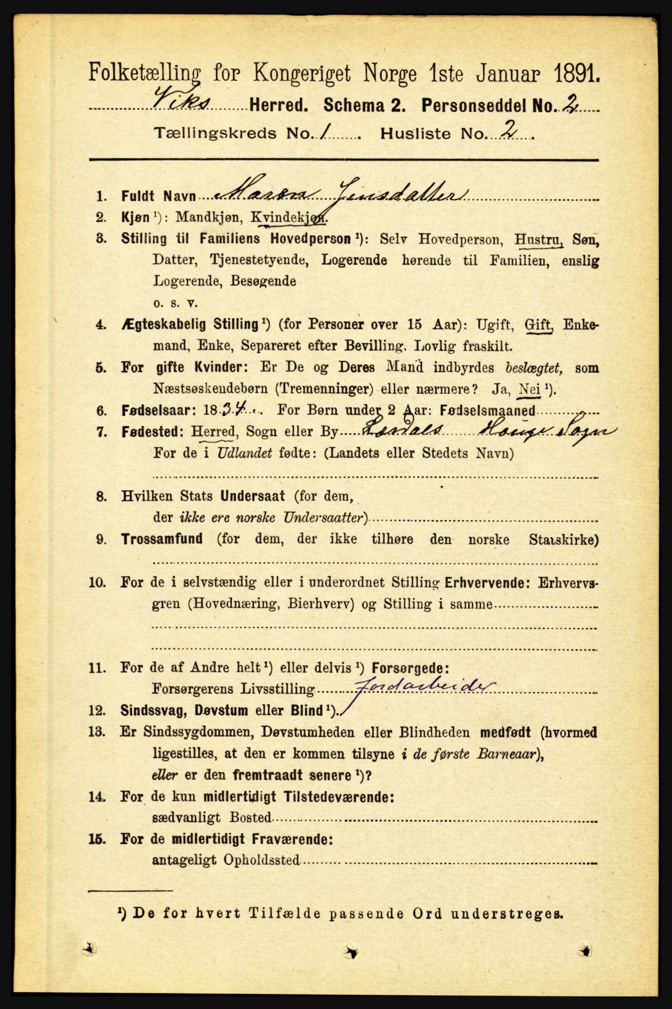 RA, 1891 census for 1417 Vik, 1891, p. 139