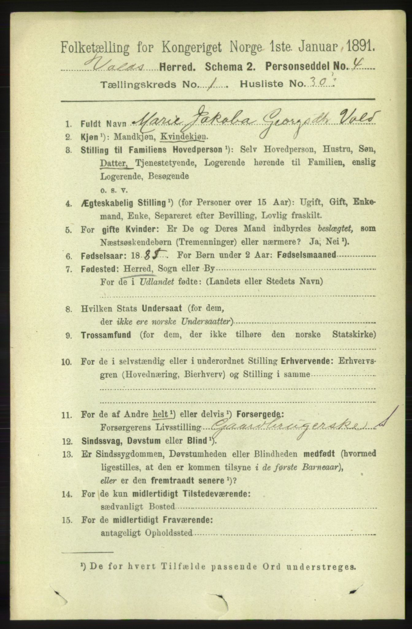 RA, 1891 census for 1537 Voll, 1891, p. 265