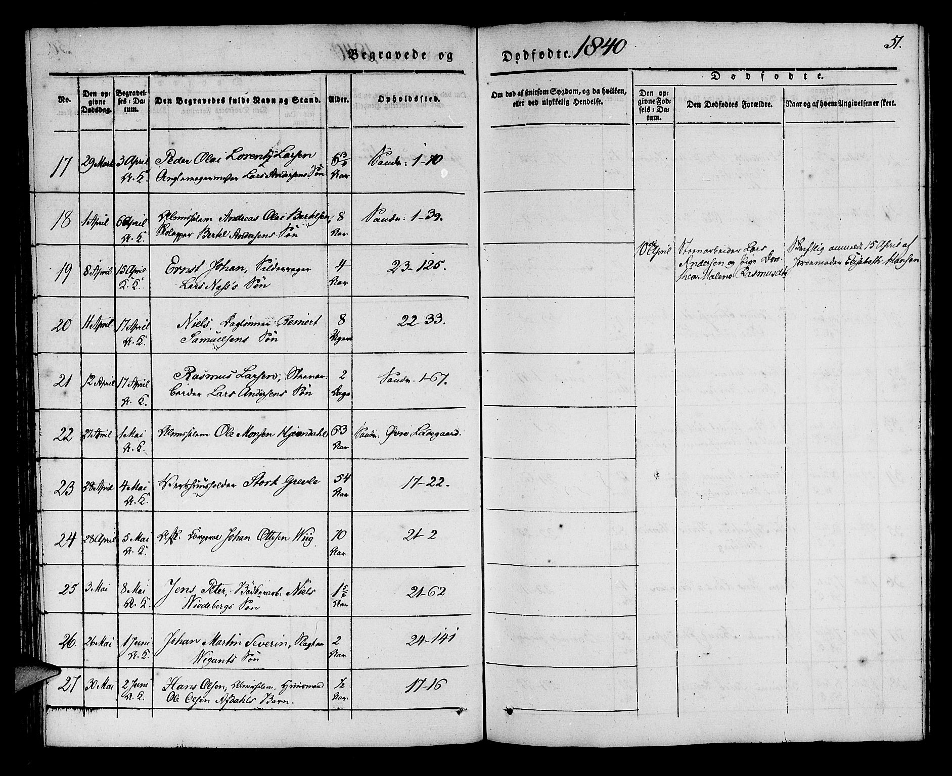 Korskirken sokneprestembete, AV/SAB-A-76101/H/Haa/L0043: Parish register (official) no. E 1, 1834-1848, p. 51