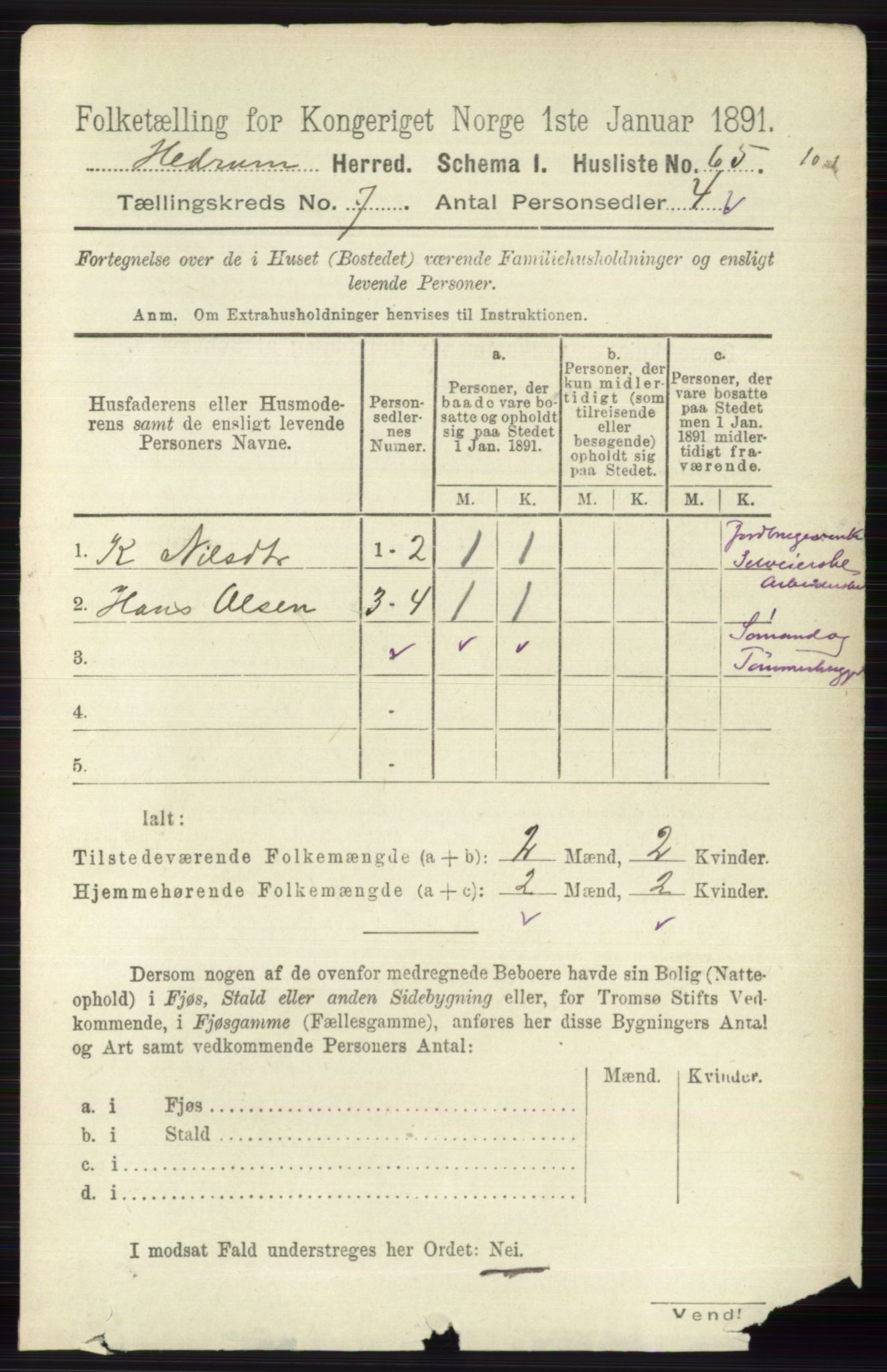 RA, 1891 census for 0727 Hedrum, 1891, p. 3011