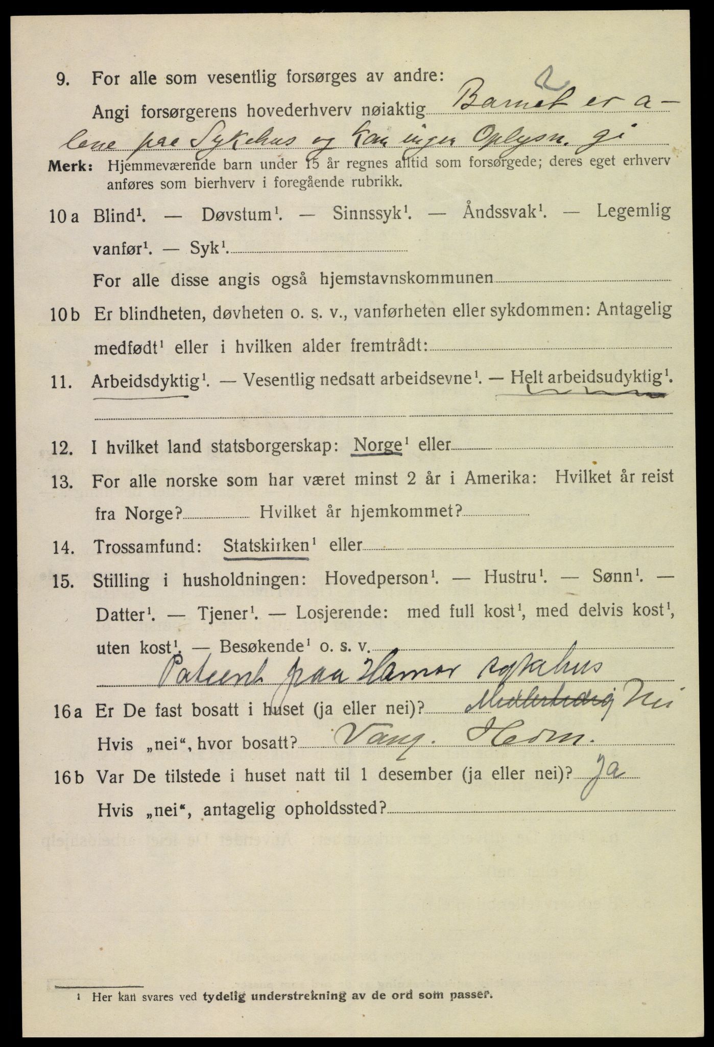 SAH, 1920 census for Hamar, 1920, p. 11178