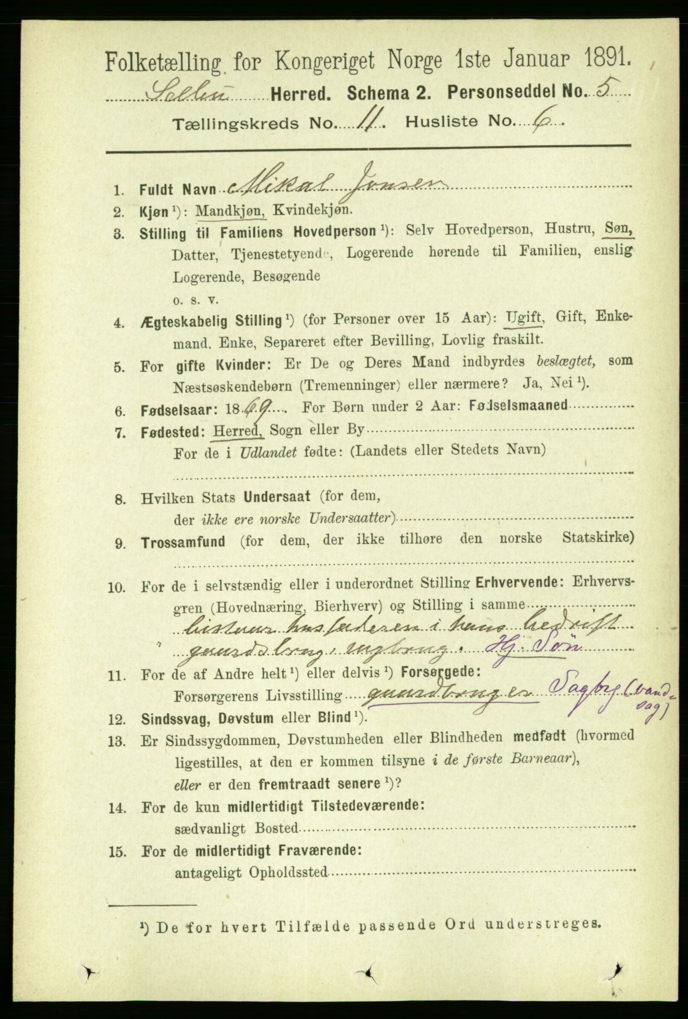 RA, 1891 census for 1664 Selbu, 1891, p. 4023