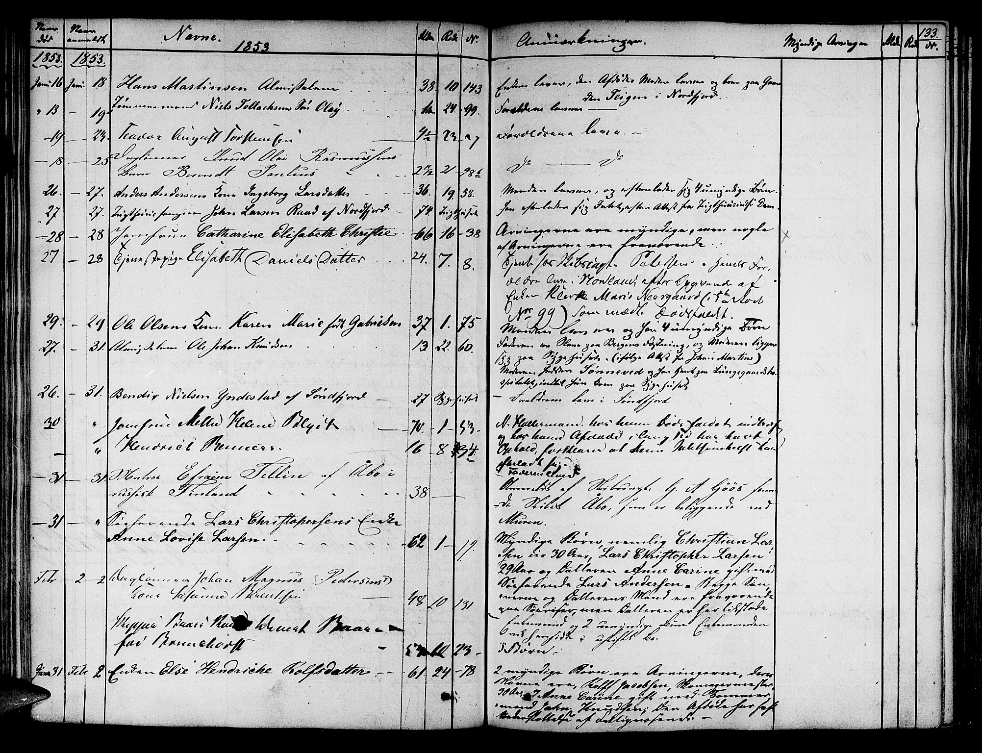 Byfogd og Byskriver i Bergen, AV/SAB-A-3401/06/06Na/L0002: Dødsfallsjournaler, 1847-1861, p. 132b-133a