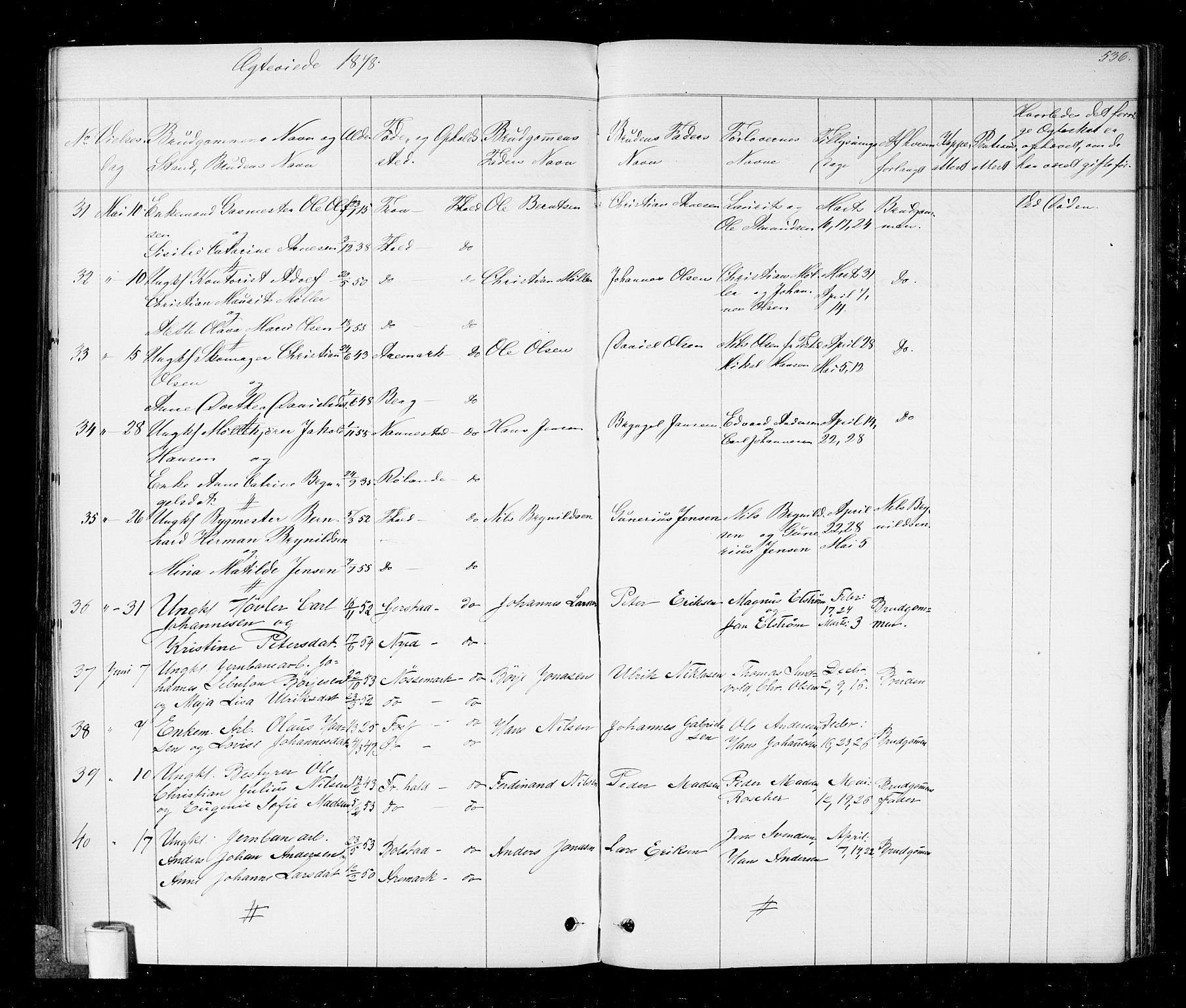 Halden prestekontor Kirkebøker, AV/SAO-A-10909/G/Ga/L0006: Parish register (copy) no. 6, 1869-1884, p. 536