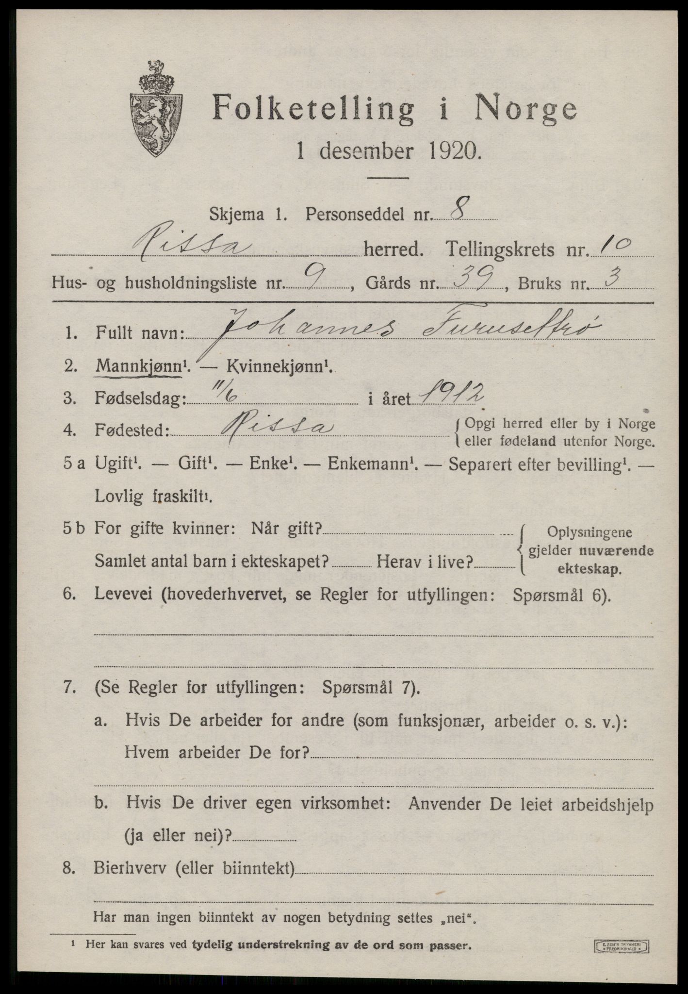 SAT, 1920 census for Rissa, 1920, p. 6675