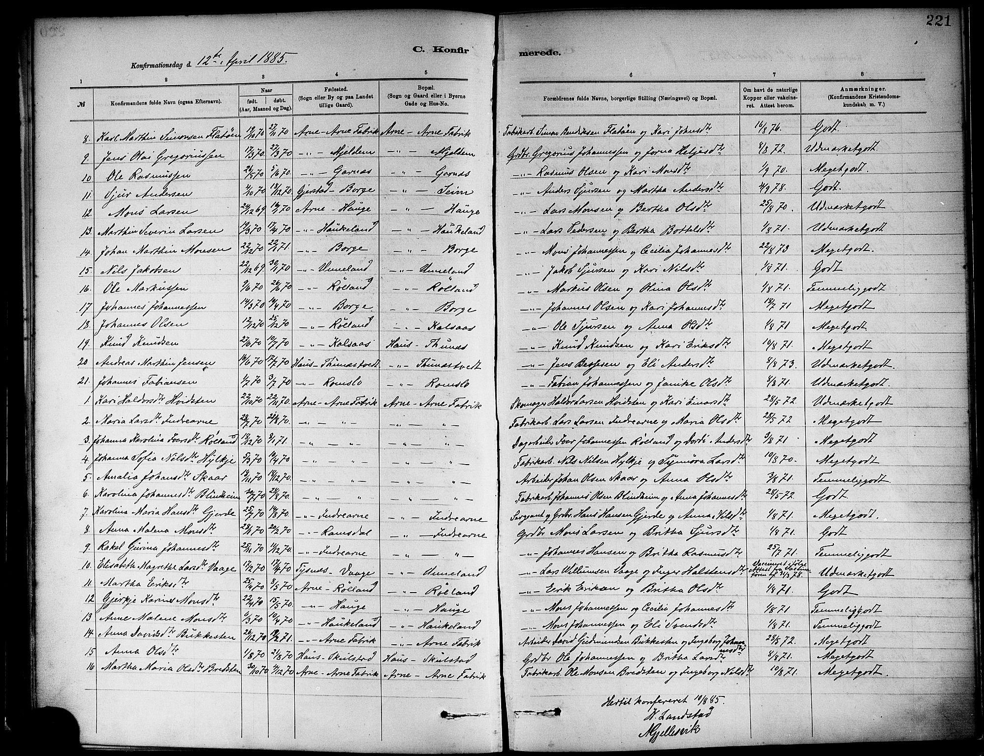 Haus sokneprestembete, SAB/A-75601/H/Haa: Parish register (official) no. A 19I, 1878-1886, p. 221
