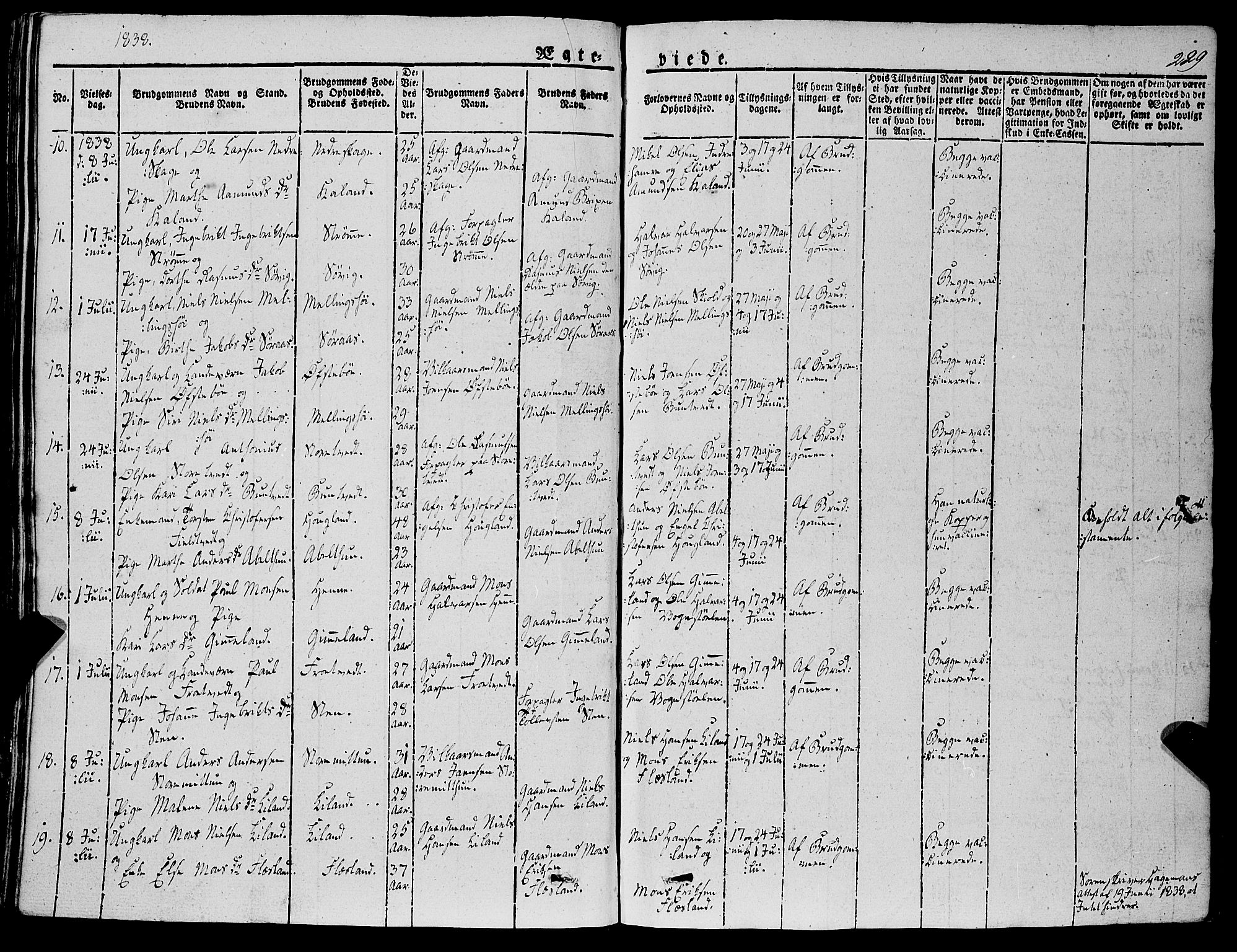 Fana Sokneprestembete, AV/SAB-A-75101/H/Haa/Haaa/L0008: Parish register (official) no. A 8, 1829-1851, p. 229