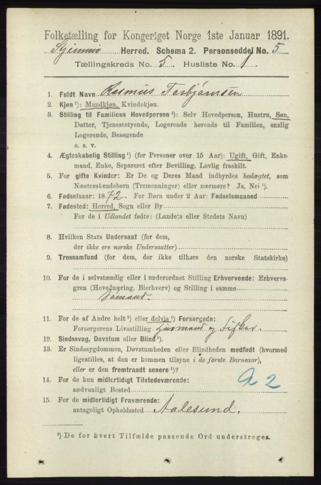 RA, 1891 census for 1140 Sjernarøy, 1891, p. 812