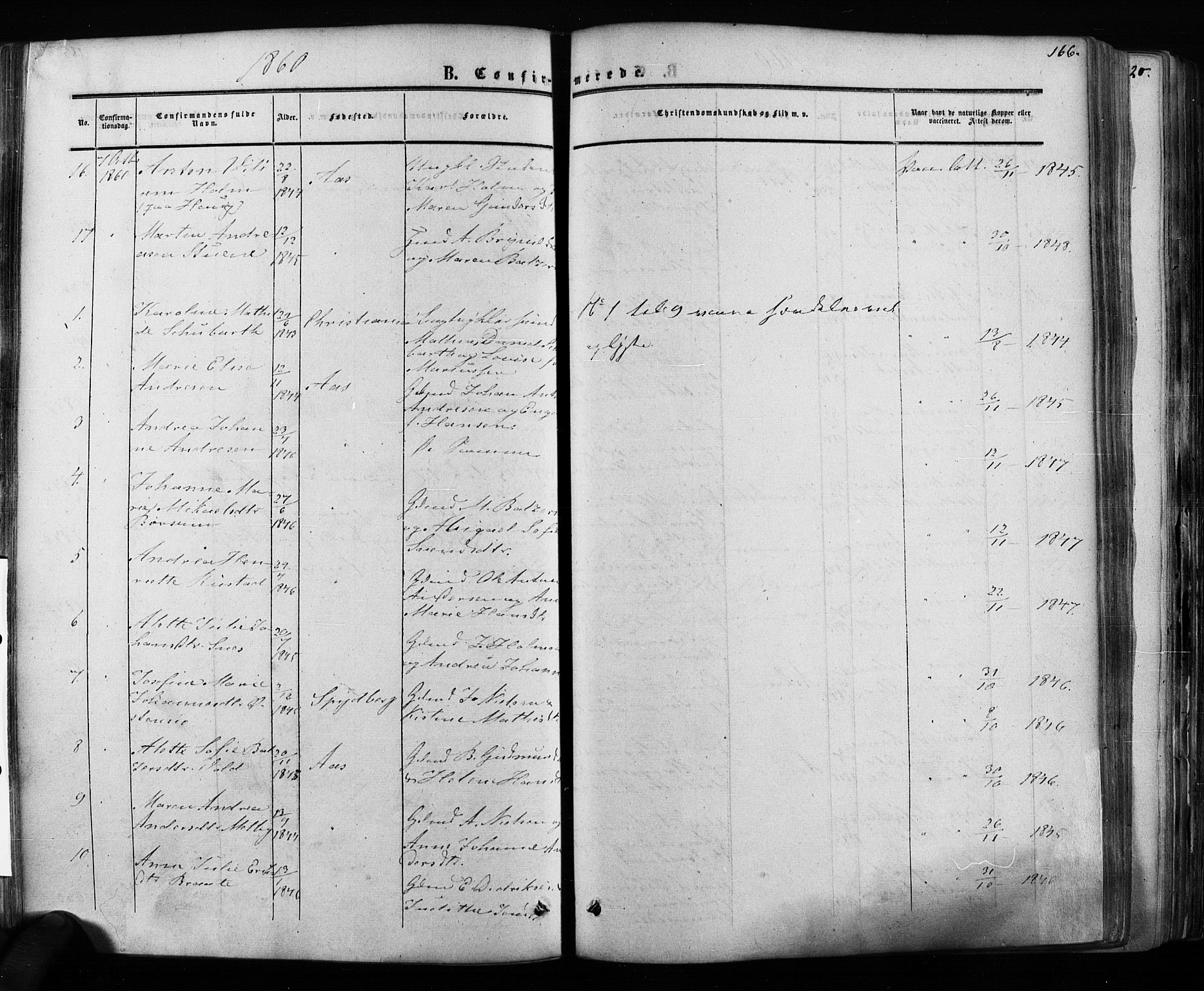 Ås prestekontor Kirkebøker, AV/SAO-A-10894/F/Fa/L0007: Parish register (official) no. I 7, 1854-1870, p. 166