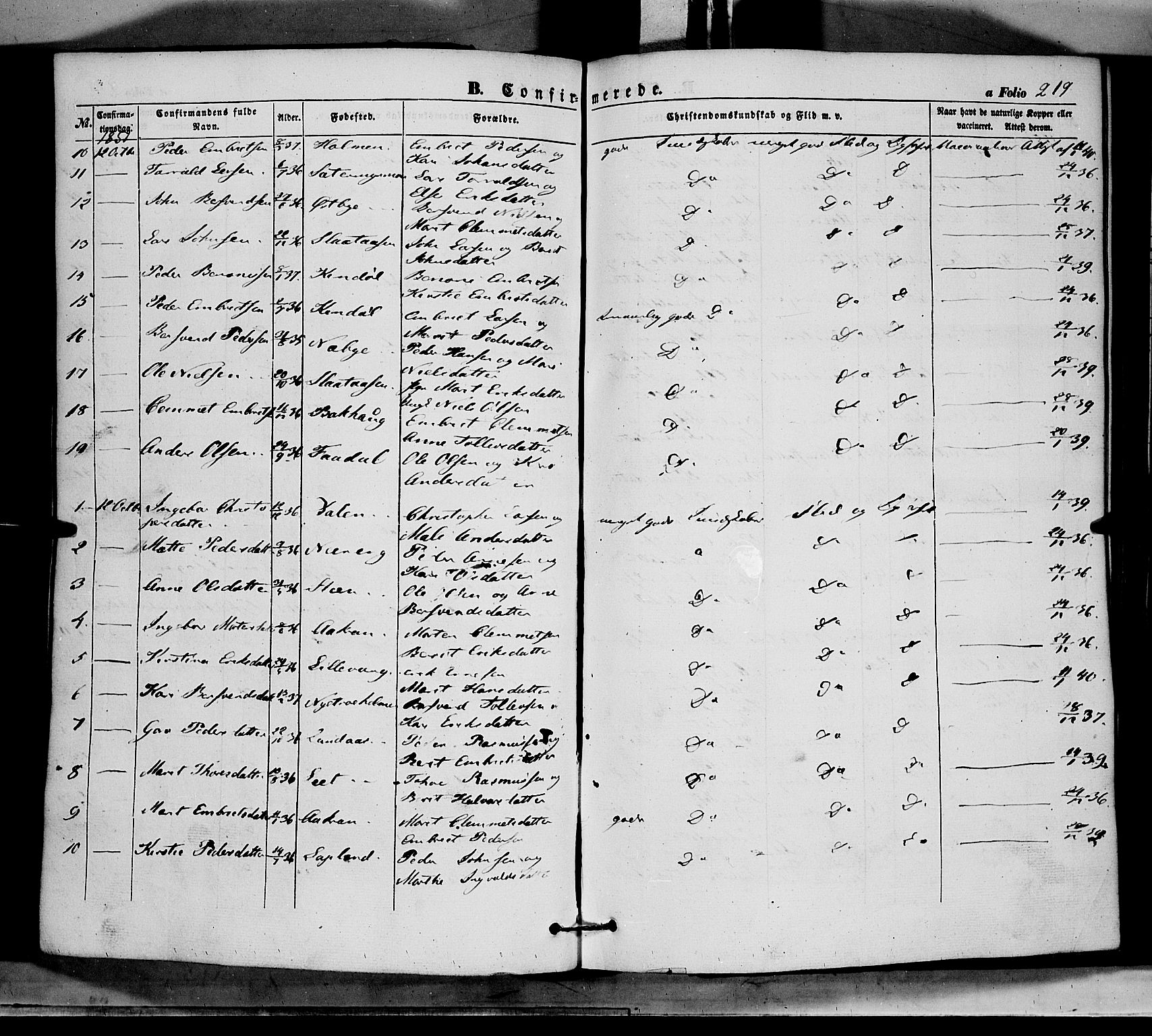 Tynset prestekontor, AV/SAH-PREST-058/H/Ha/Haa/L0020: Parish register (official) no. 20, 1848-1862, p. 219