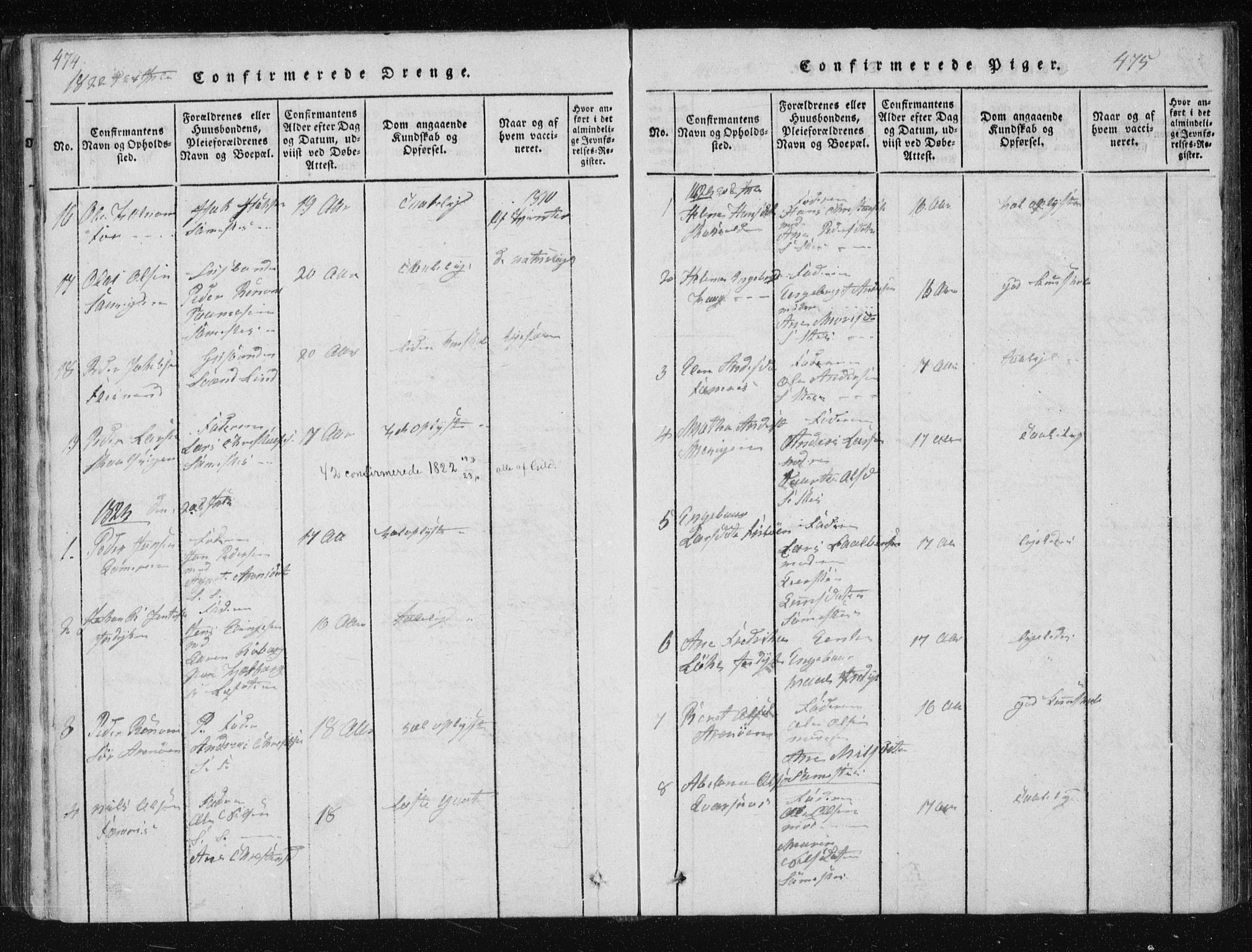 Ministerialprotokoller, klokkerbøker og fødselsregistre - Nordland, SAT/A-1459/805/L0096: Parish register (official) no. 805A03, 1820-1837, p. 474-475
