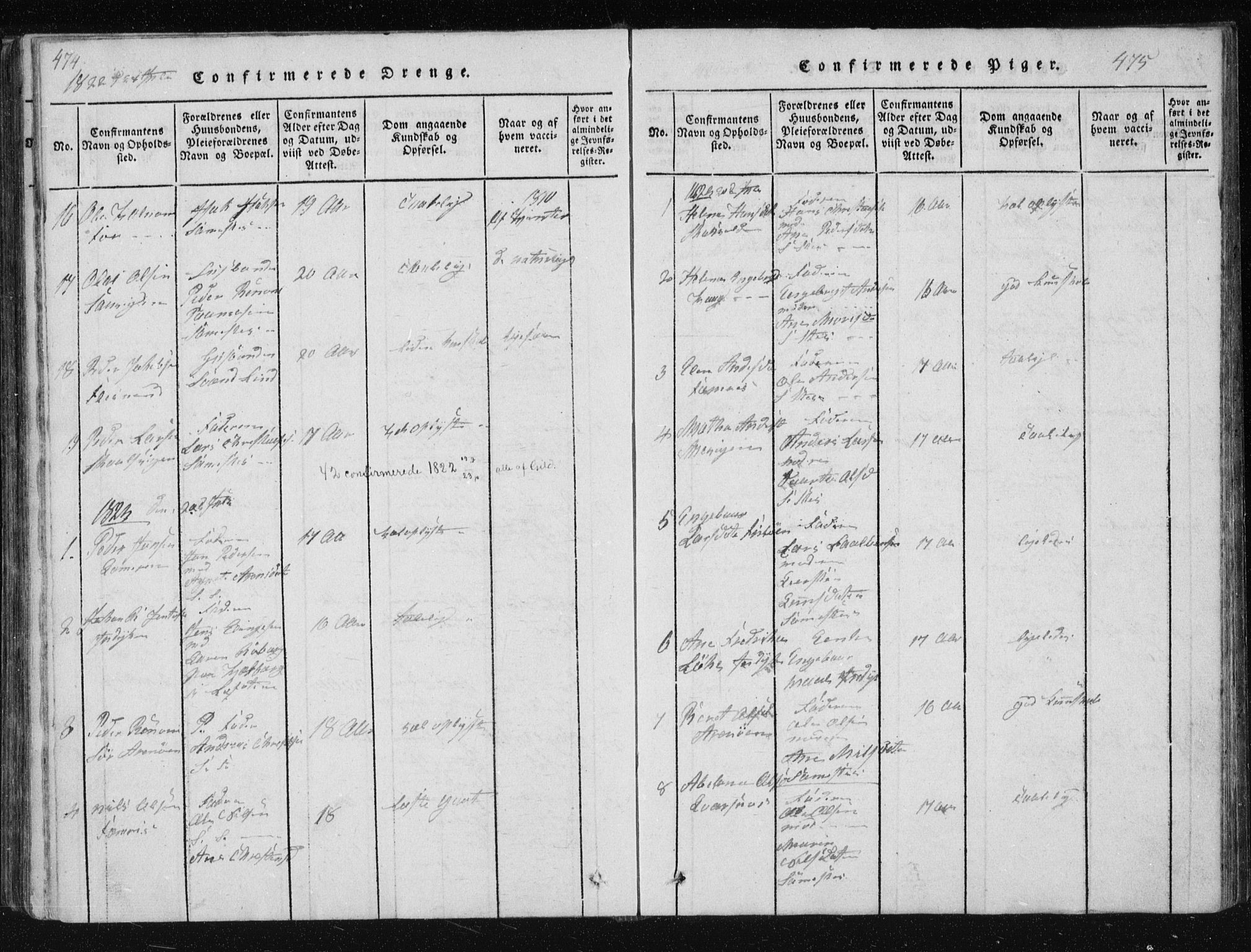 Ministerialprotokoller, klokkerbøker og fødselsregistre - Nordland, AV/SAT-A-1459/805/L0096: Parish register (official) no. 805A03, 1820-1837, p. 474-475