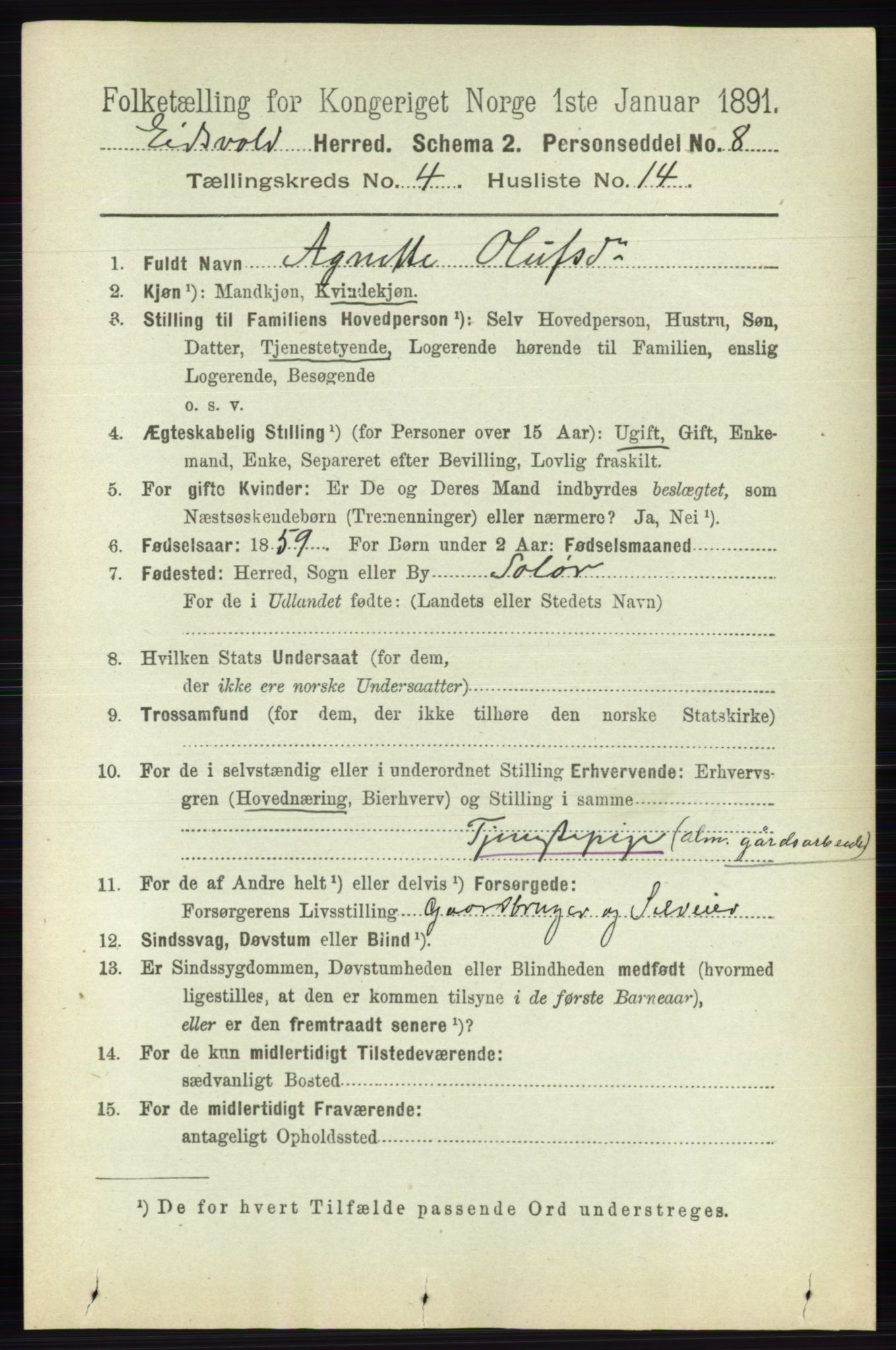 RA, 1891 census for 0237 Eidsvoll, 1891, p. 2208