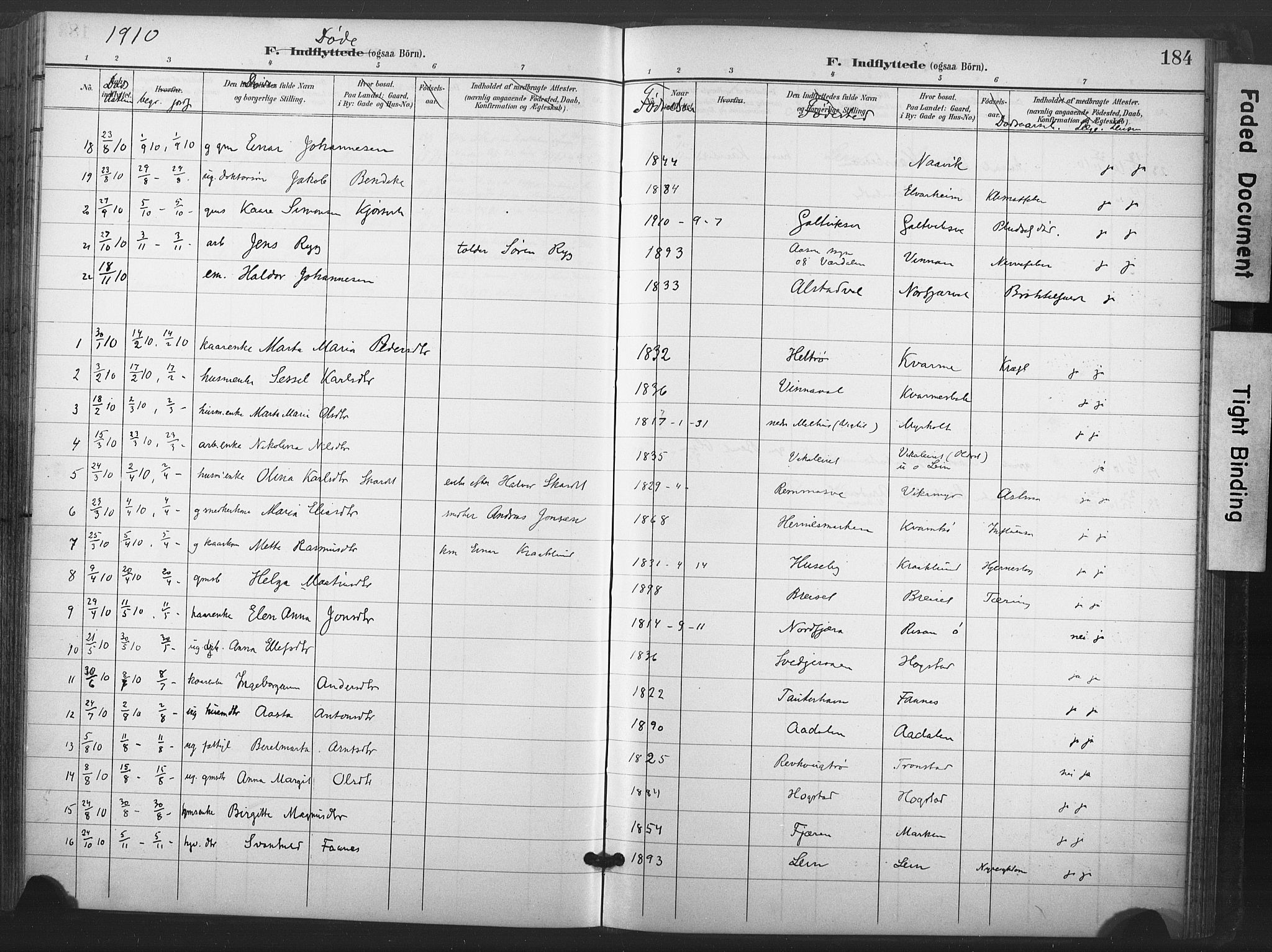 Ministerialprotokoller, klokkerbøker og fødselsregistre - Nord-Trøndelag, SAT/A-1458/713/L0122: Parish register (official) no. 713A11, 1899-1910, p. 184