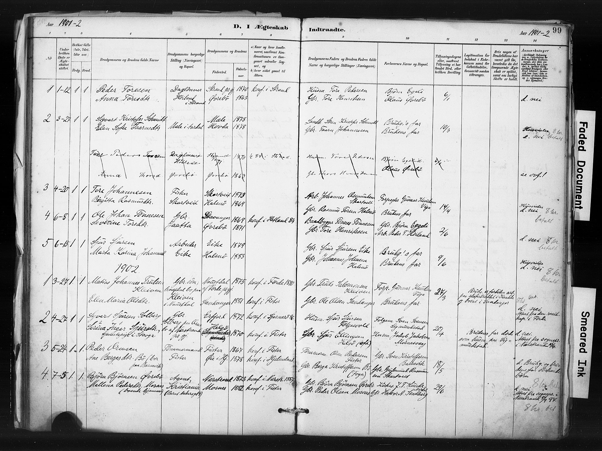 Hjelmeland sokneprestkontor, SAST/A-101843/01/IV/L0015: Parish register (official) no. A 15, 1887-1910, p. 99