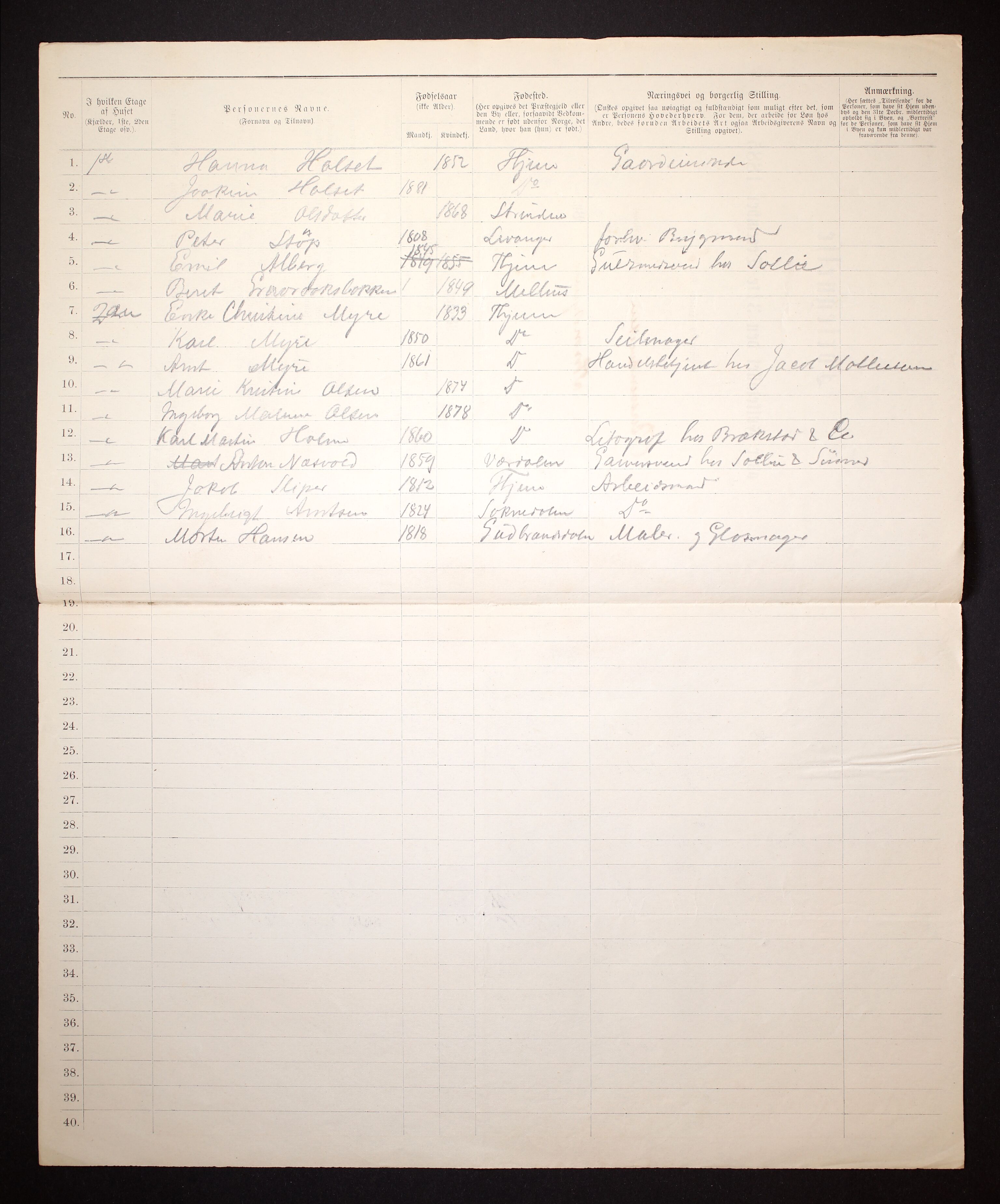 SAT, 1885 census for 1601 Trondheim, 1885, p. 1837