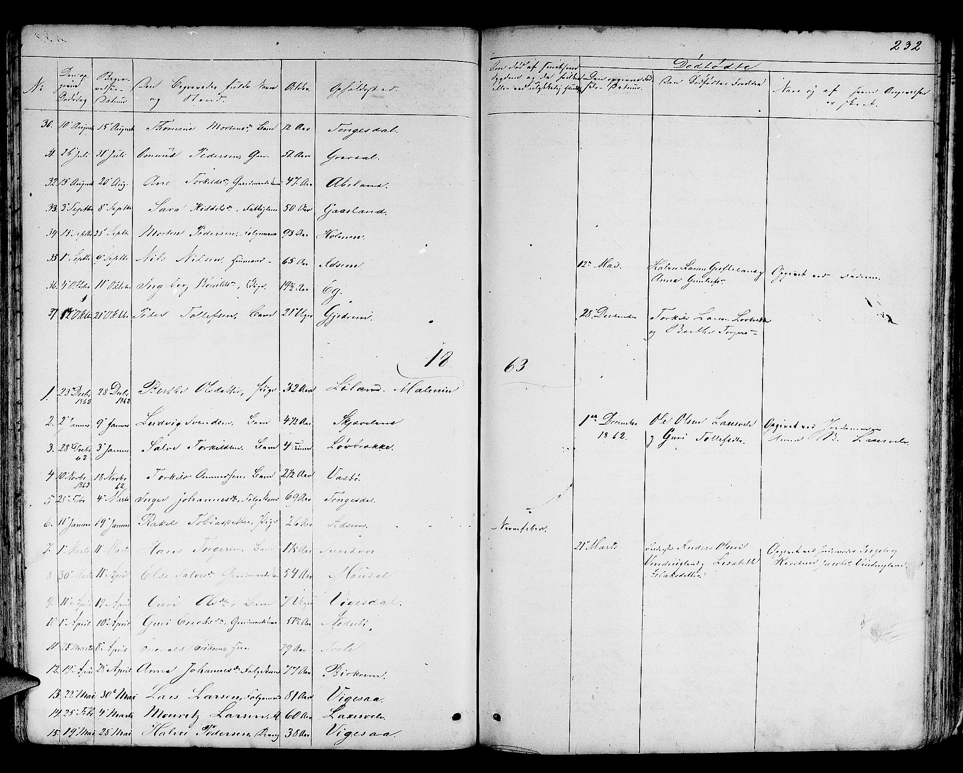 Helleland sokneprestkontor, SAST/A-101810: Parish register (copy) no. B 3, 1847-1886, p. 232