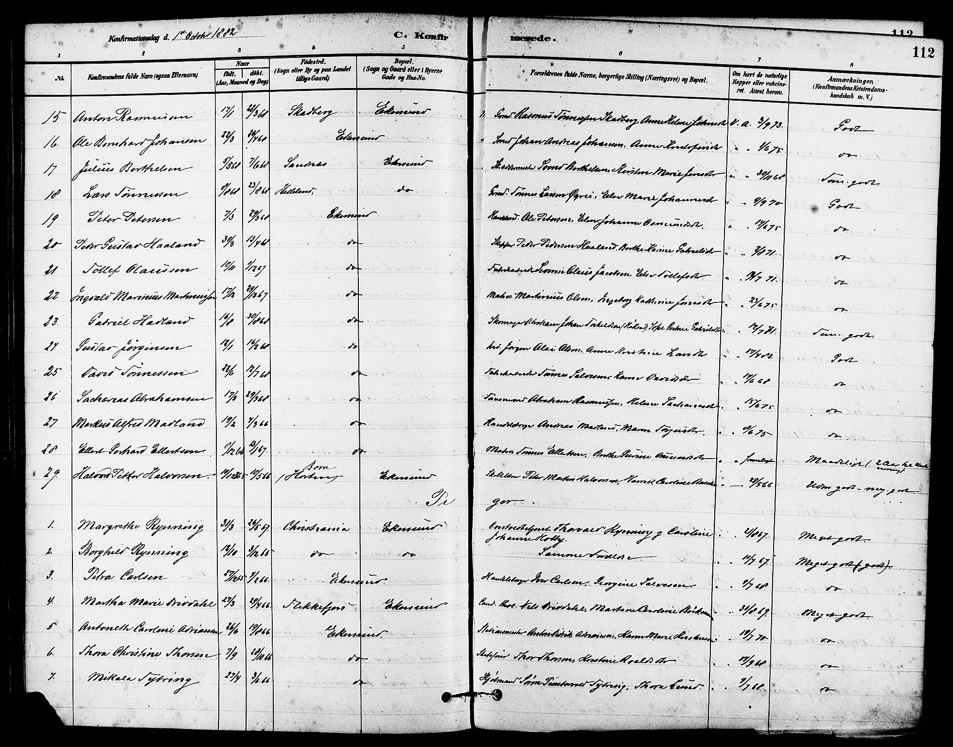 Eigersund sokneprestkontor, AV/SAST-A-101807/S08/L0015: Parish register (official) no. A 15, 1879-1892, p. 112