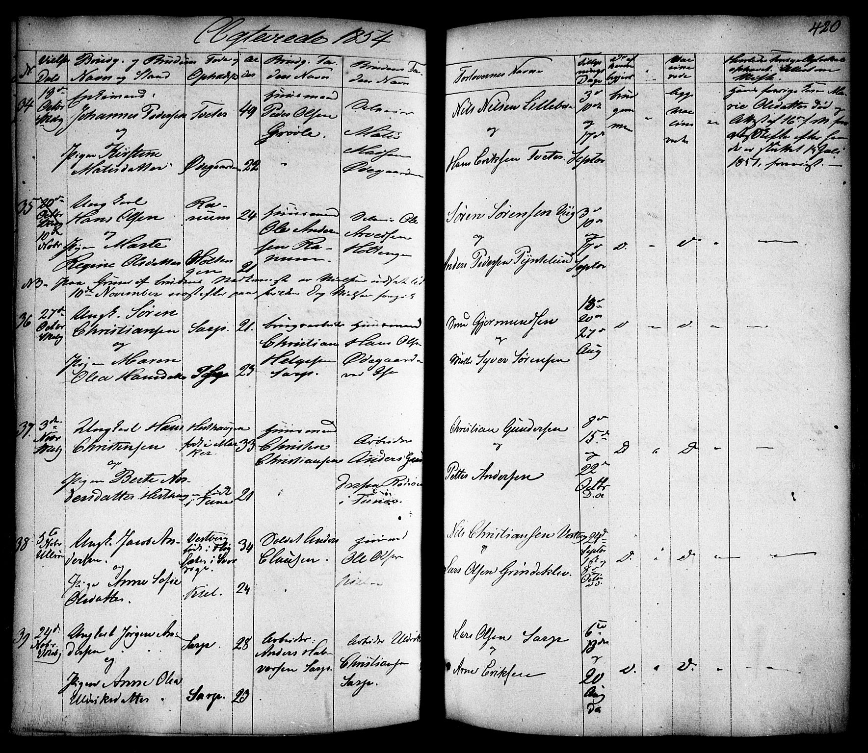 Skjeberg prestekontor Kirkebøker, AV/SAO-A-10923/F/Fa/L0006: Parish register (official) no. I 6, 1846-1858, p. 420