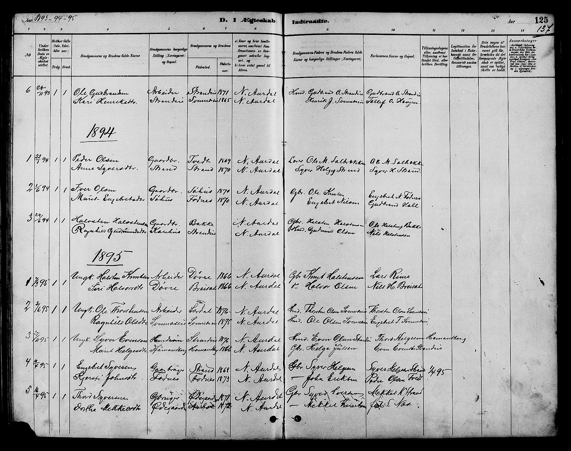 Nord-Aurdal prestekontor, SAH/PREST-132/H/Ha/Hab/L0007: Parish register (copy) no. 7, 1883-1910, p. 137