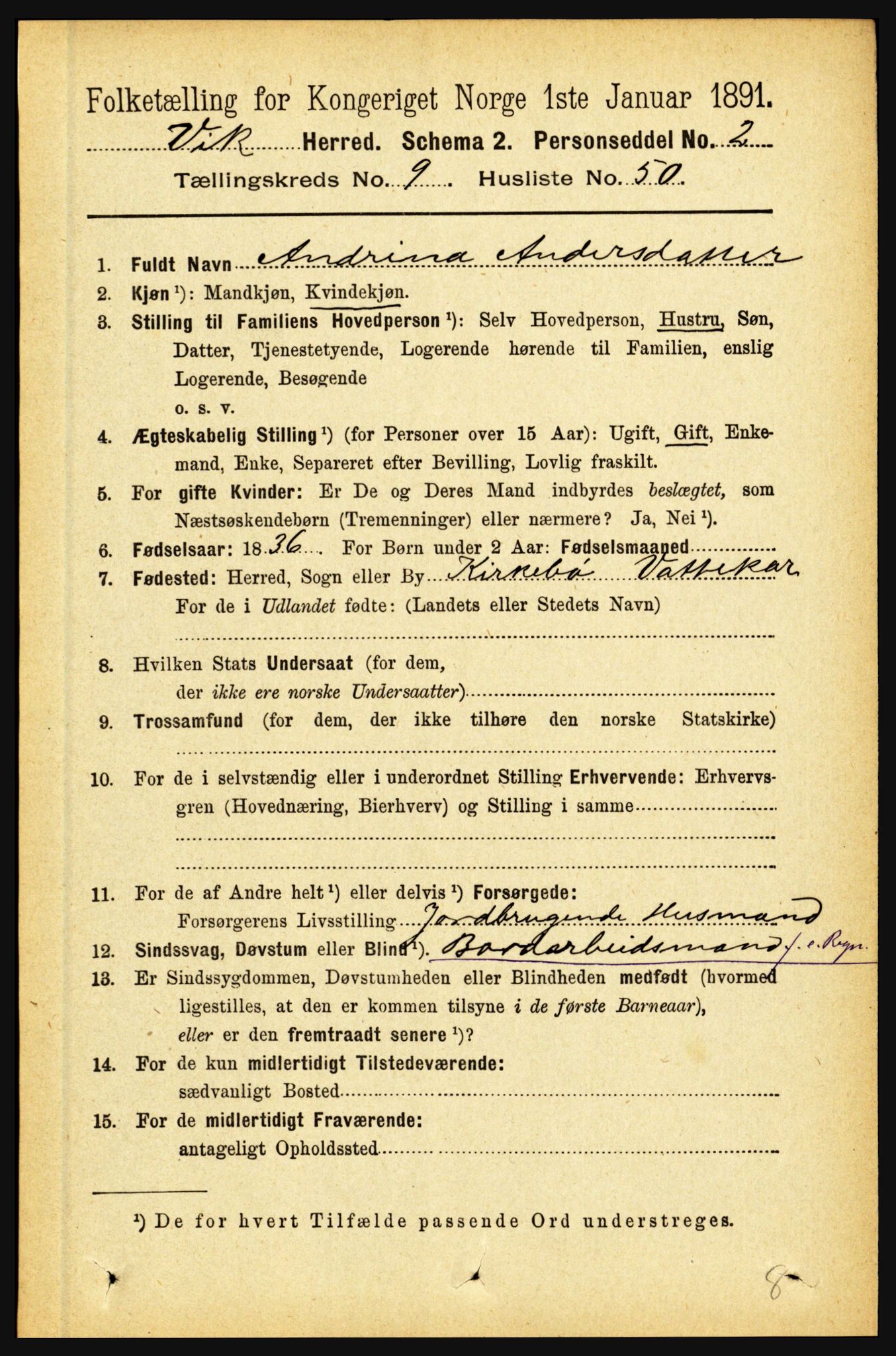 RA, 1891 census for 1417 Vik, 1891, p. 4291